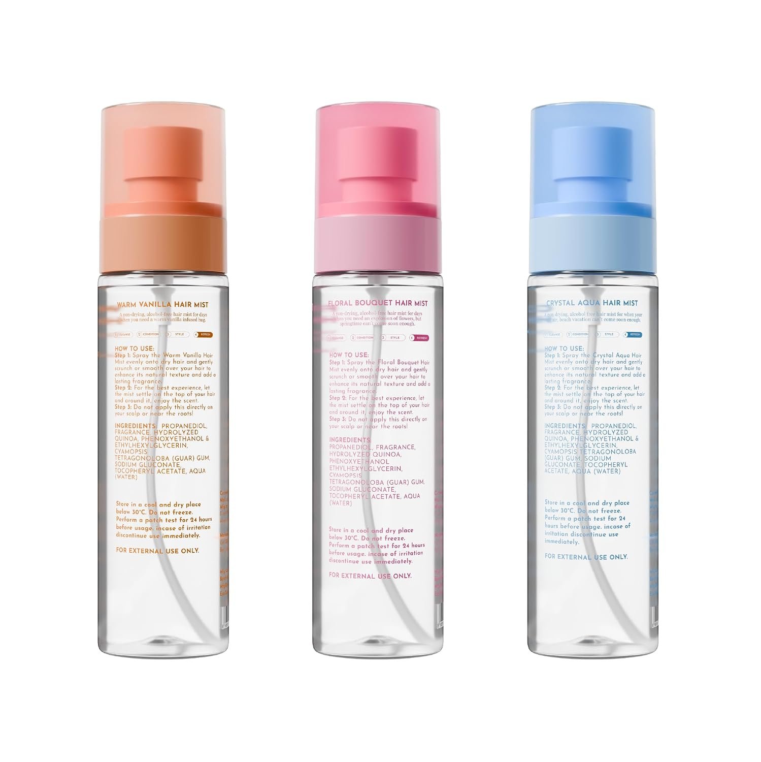 Fix My Curls Hair Mist Trio | Warm Vanilla, Crystal Aqua, Floral Bouquet | 100ml Each thumbnail