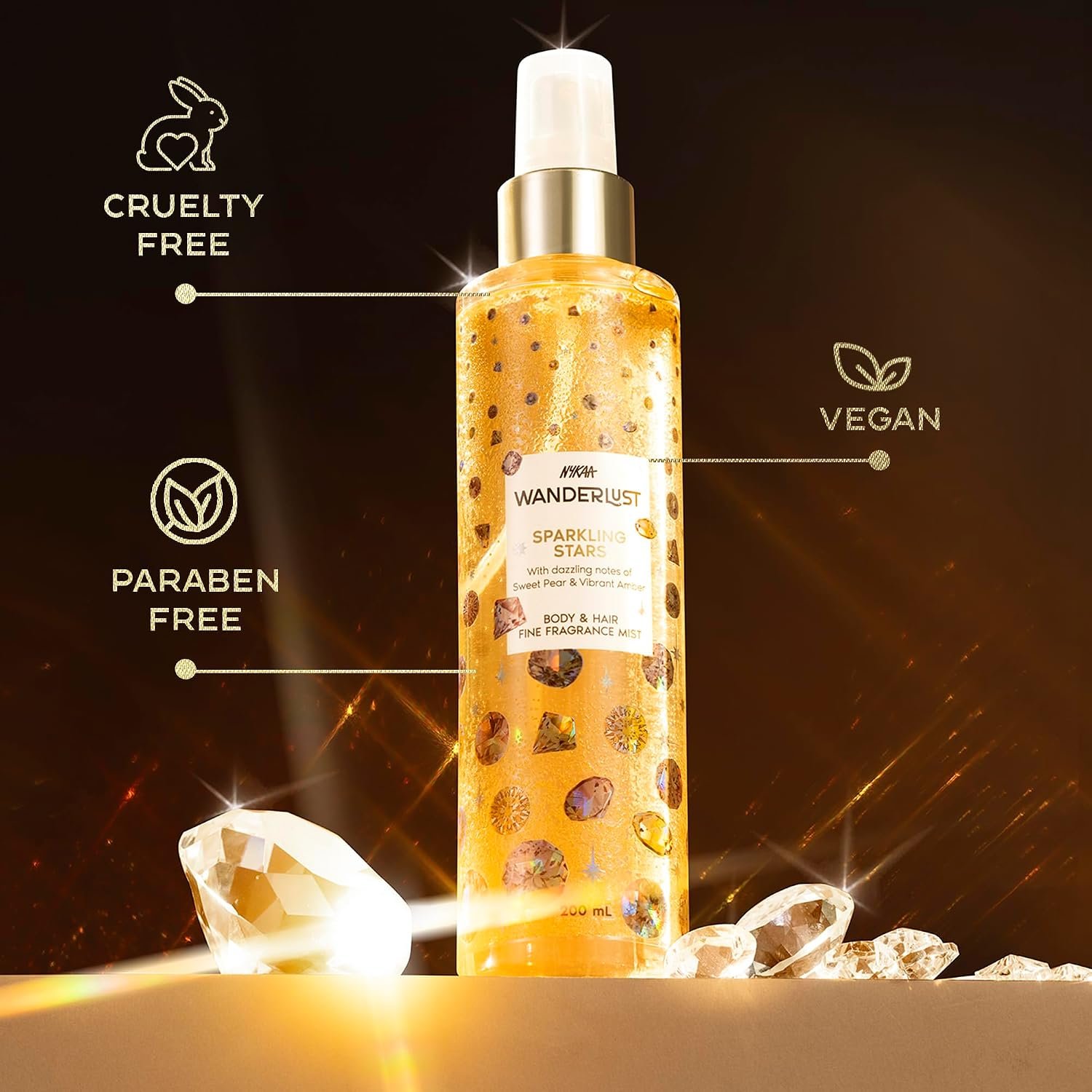 Nykaa Wanderlust Sparkling Stars Fruity Vanilla Perfume Body & Hair Mist, Notes of Fruity Vanilla, Pear & Amber, 8 Hrs Long-Lasting Everyday Fragrance, 200 ml thumbnail