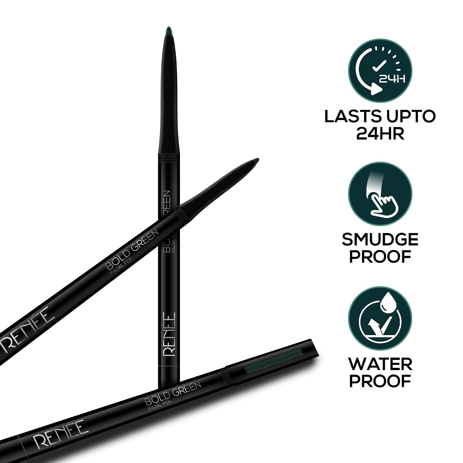 RENEE Kajal Pen with Sharpener - Bold Green 0.35gm 24 Hrs Stay Long Lasting Kohl Pencil, Matte Finish, Rich Color Payoff, Smudge & Water Proof with One Swipe Application Formula thumbnail
