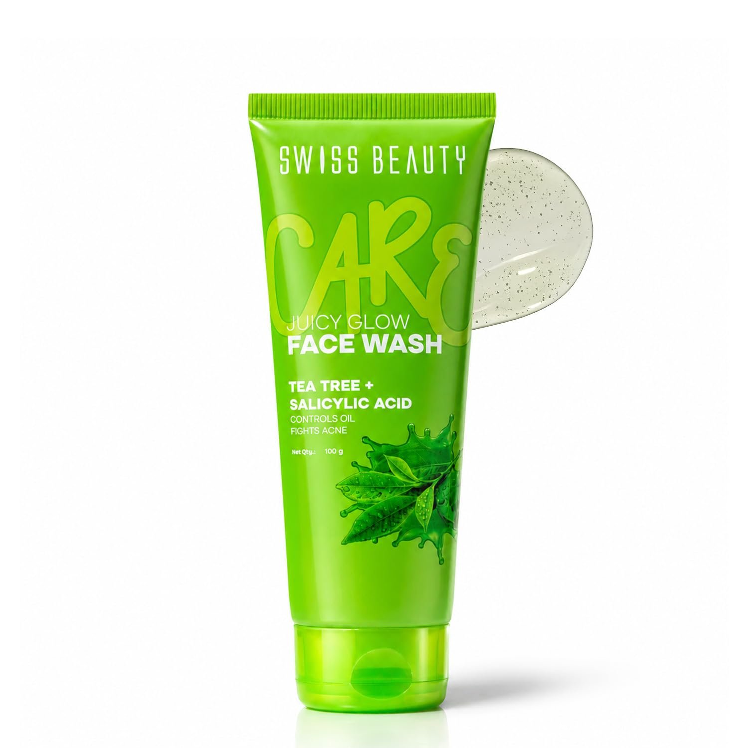 Swiss Beauty Care Juicy Glow Face Wash | Tea Tree + Salicylic Acid 1% | Removes Dirt & Grime | Combats Acne | Reduces Excess Oil | Unclogs Pores -100g