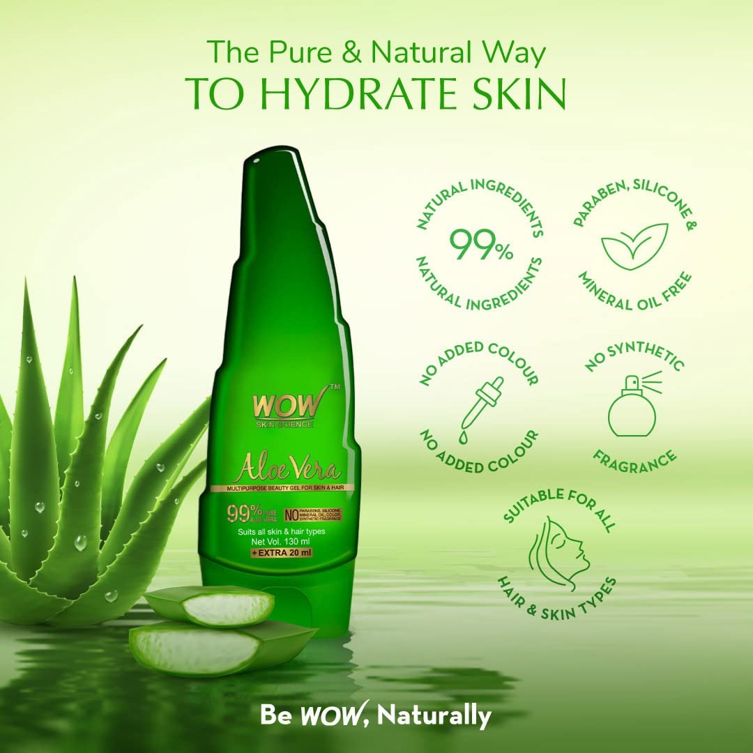 WOW Skin Science 99% Pure Aloe Vera Gel for Face, Skin & Hair - 150ml | Ultimate Gel For Glowing Skin | For Both Men and Women thumbnail