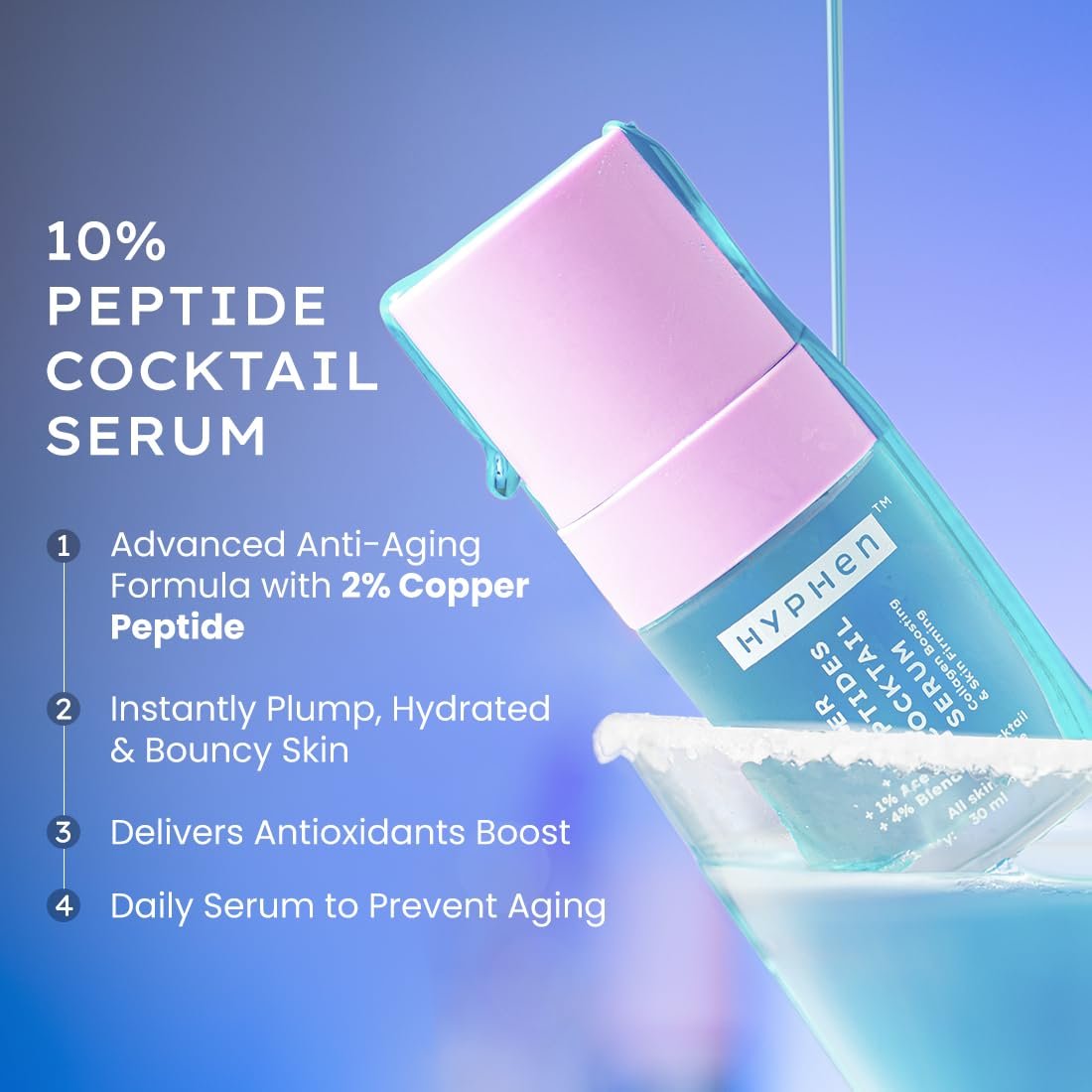 Hyphen 10% Power Peptide & 2% Copper Peptide Serum| Advanced Anti-Aging Formula | Reduces Fine Lines & Wrinkles | Glowing Skin | Face Serum For Men & Women | All Skin Types - 30ml thumbnail