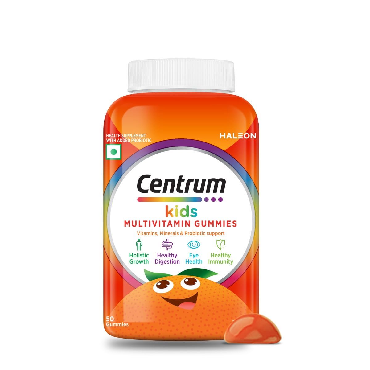 Centrum Kids- Multivitamin Gummies for Kids | Non-Habit Forming | With Zinc, Vitamin B, C, D for Overall Growth, Healthy Digestion, Eye Health, Immunity | Tasty Orange Flavour | Veg - 50 gum