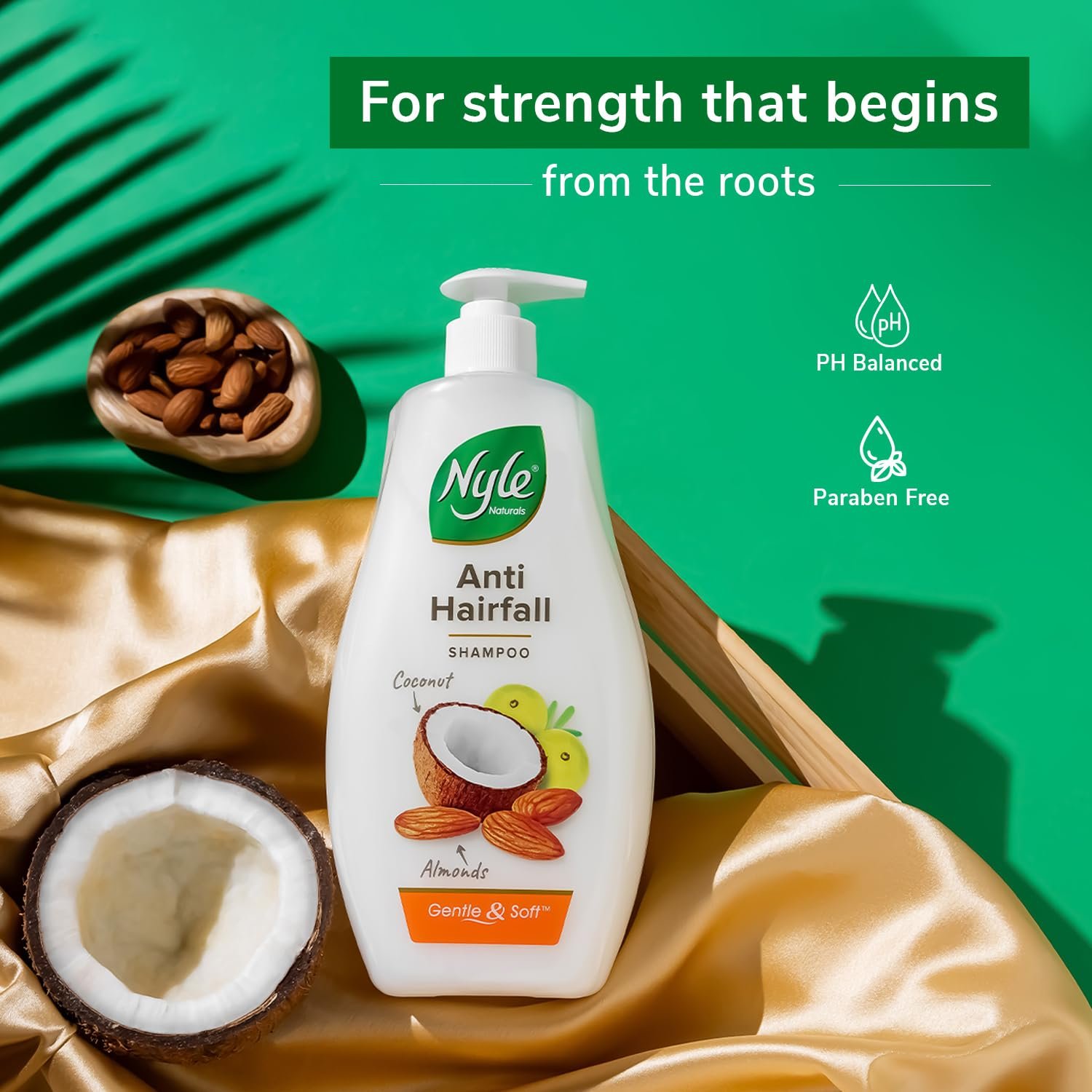 Nyle Naturals Strong & Healthy Anti Hairfall 2 In1 Shampoo With Active Conditioner, With Almonds And Green Gram Sprouts, 400ml thumbnail