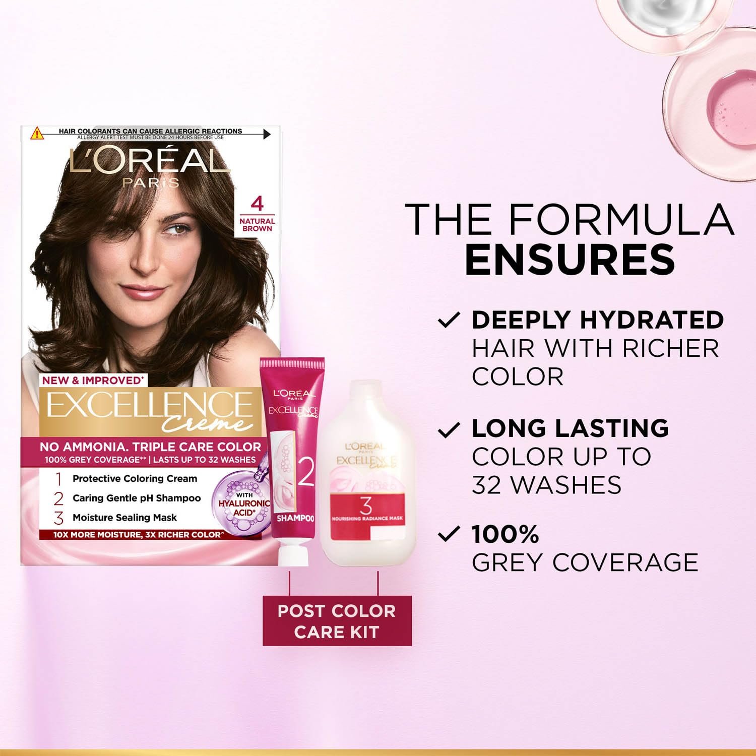 L'Oreal Paris Excellence Creme Hair Color, 4 Natural Brown, 72ml+100g thumbnail