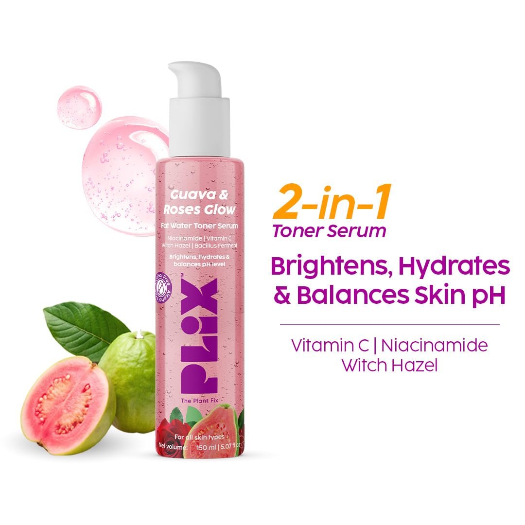 PLIX - THE PLANT FIX Guava & Roses Glow Fat Water Toner Serum | 2-in-1 Toner serum | Fades Blemishes, Tightens & Cleanses Pores | Soothes Redness & Irritated Skin | 150ml thumbnail