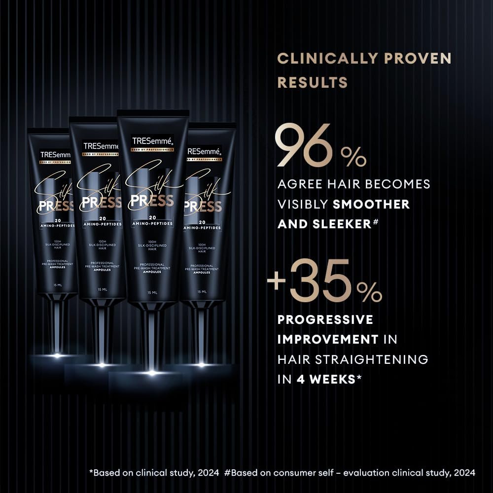 TRESemme Silk Press Pre-Wash Treatment Ampoules 4 x 15ml | Heatless Hair Straightening Treatment | Straight Hair | At-Home Treatment for straight hair thumbnail