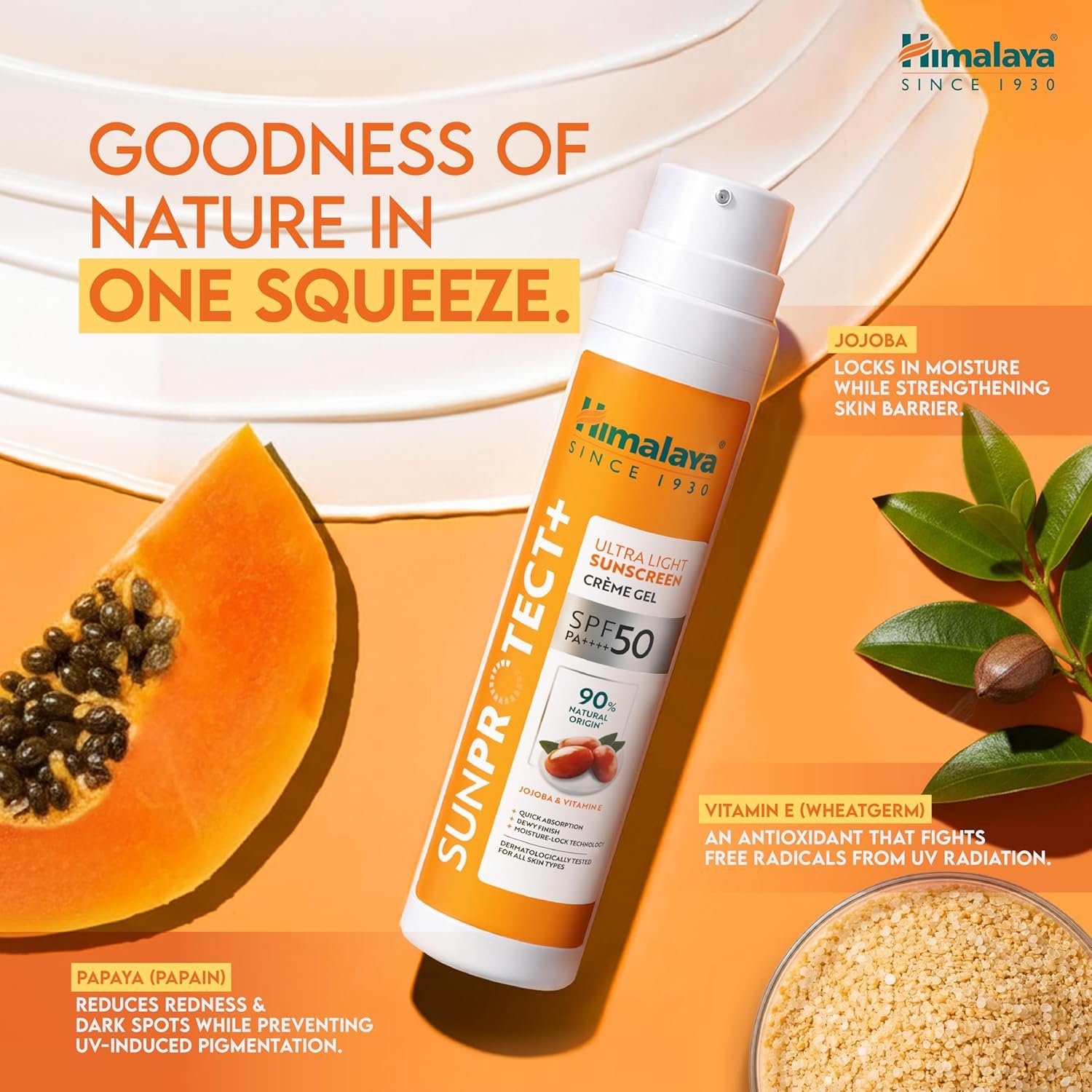 Himalaya Sun Protect+ Ultra Light Sunscreen | Crème Gel | 90% Natural Origin Ingredients | In vivo tested SPF 50 PA++++ | Dermatologically tested for all skin types | No white cast | 50g thumbnail
