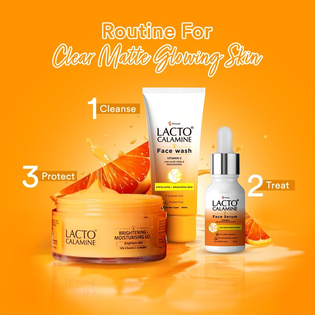 Lacto Calamine 15% Vitamin C Brightening Face Moisturizer, Niacinamide & Glycolic Acid, Lightweight Non Sticky Daily Moisturizer for Glowing Skin, 50g thumbnail