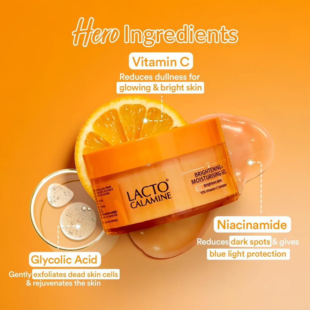 Lacto Calamine 15% Vitamin C Brightening Face Moisturizer, Niacinamide & Glycolic Acid, Lightweight Non Sticky Daily Moisturizer for Glowing Skin, 50g thumbnail