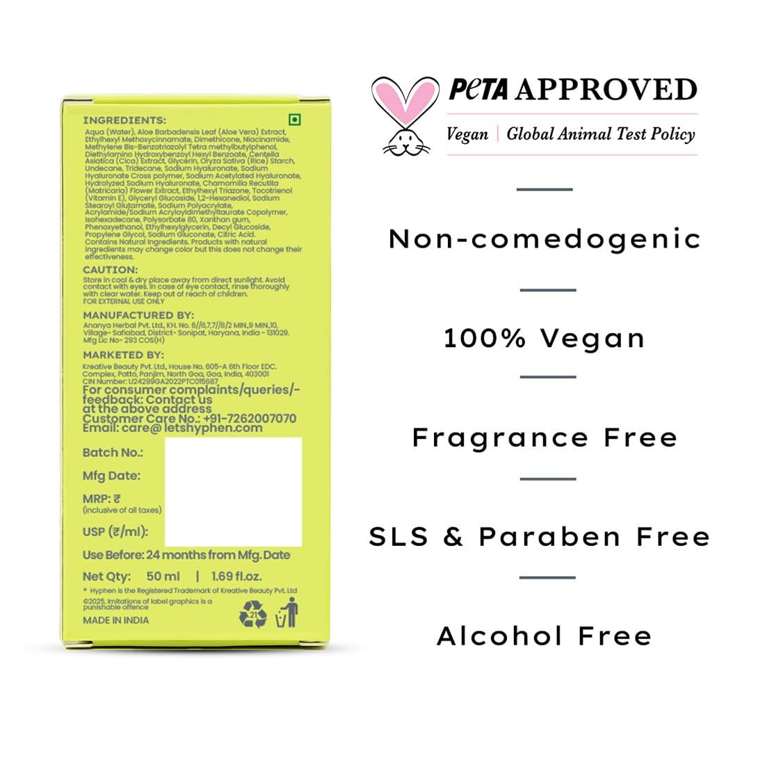 Hyphen 1% Hyaluronic Ultra Light Water Sunscreen SPF 50 PA ++++ | In-Vivo certified | Broad Spectrum & Blue Light Protection | Contains 5% Antioxidants Niacinamide Vitamin E -50ml thumbnail