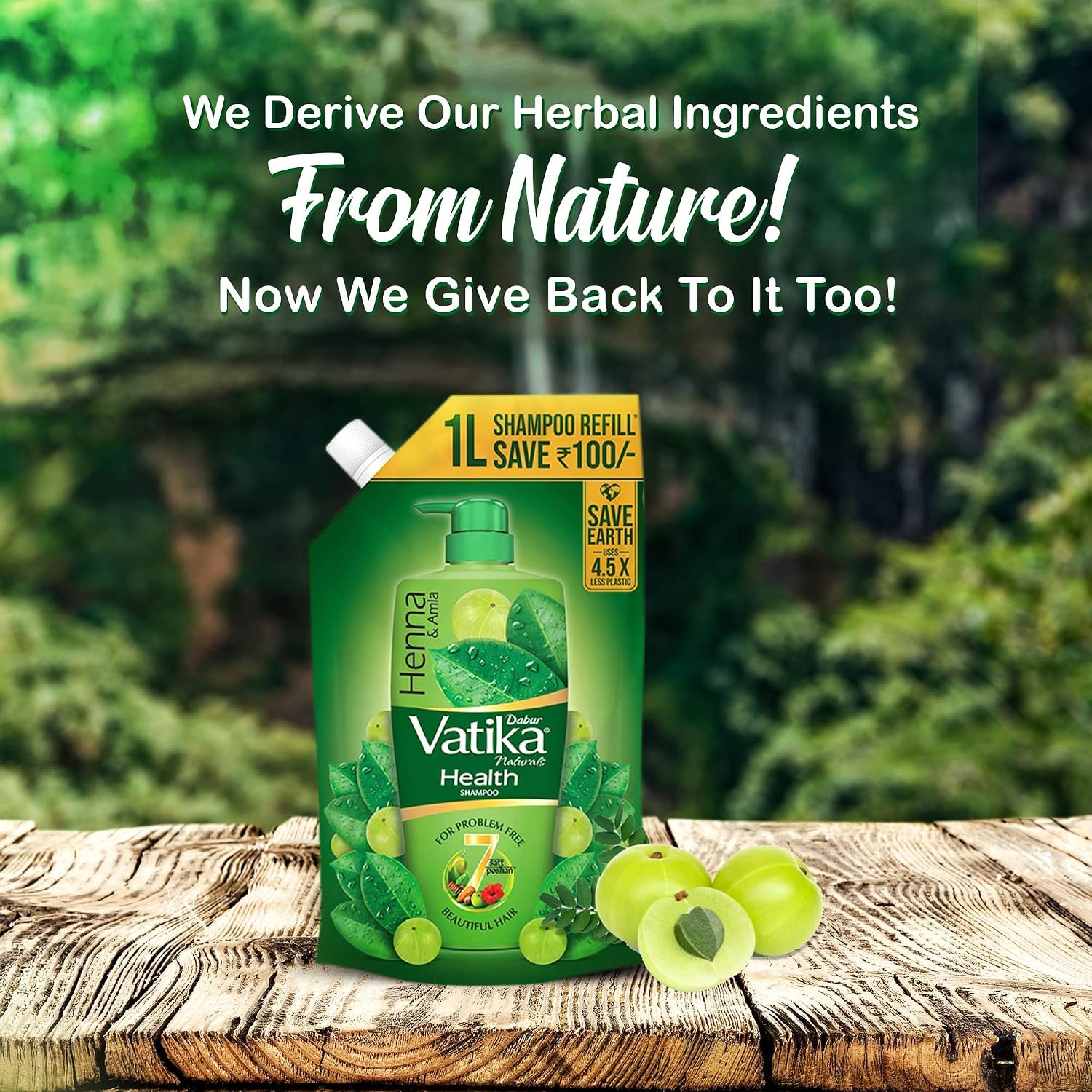 Dabur Vatika Health Shampoo - 1 L (Refill Pouch) | With 7 Natural Ingredients | For Smooth, Shiny & Nourished Hair | Repairs Hair Damage, Controls Frizz | Goodness of Henna & Amla thumbnail