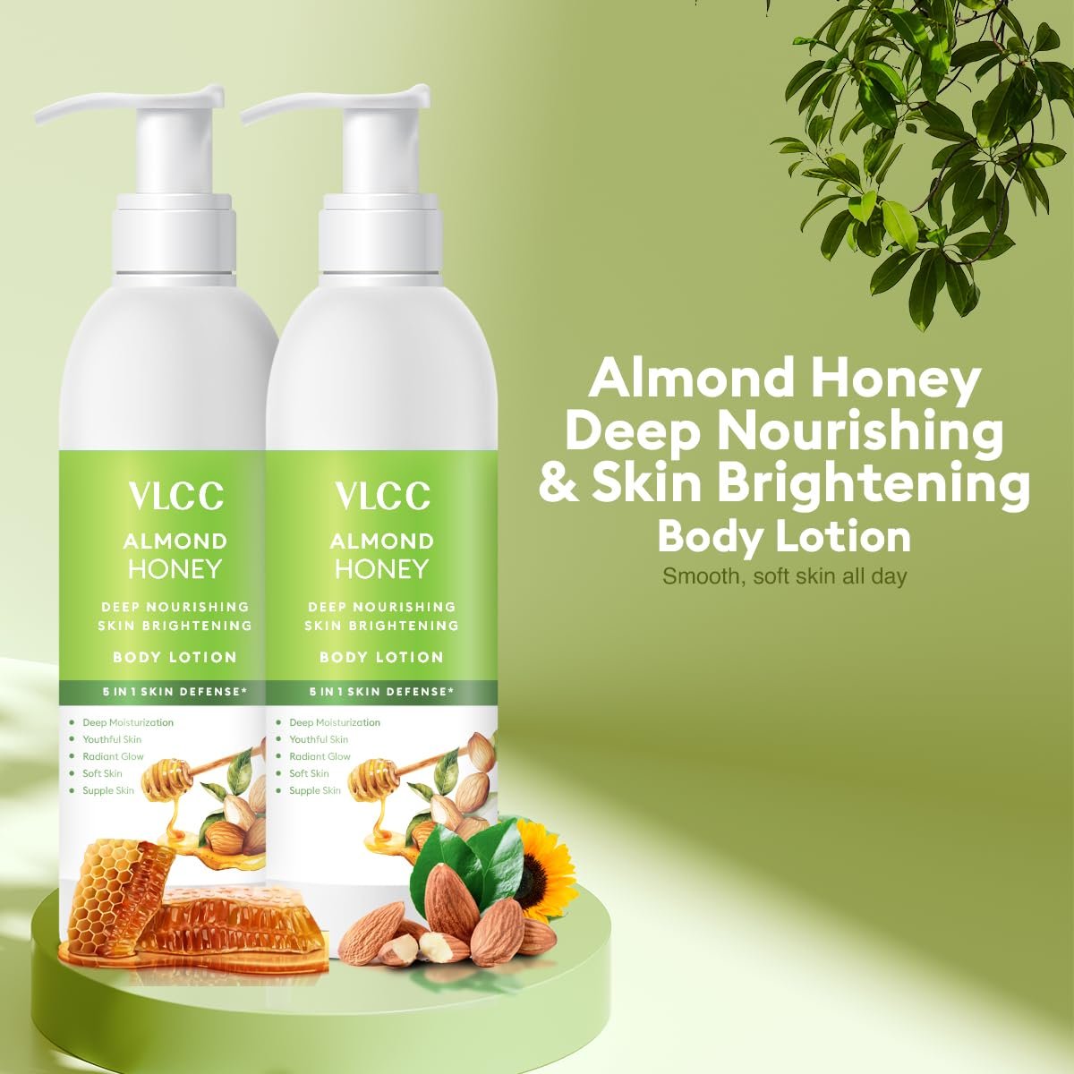 VLCC Almond Honey Deep Nourishing & Skin Brightening Body Lotion - 350ml + 350ml | Buy One Get One | Deep Nourishment, Glowing & Youthful Skin thumbnail