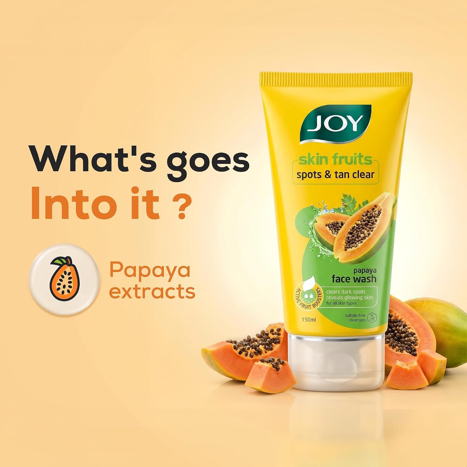 Joy Skin Fruits Spots & Tan Clear Face Wash 150ml | Enriched with Papaya & Vitamin C + A | For Healthy Glowing skin | Suitable for All Skin Types thumbnail