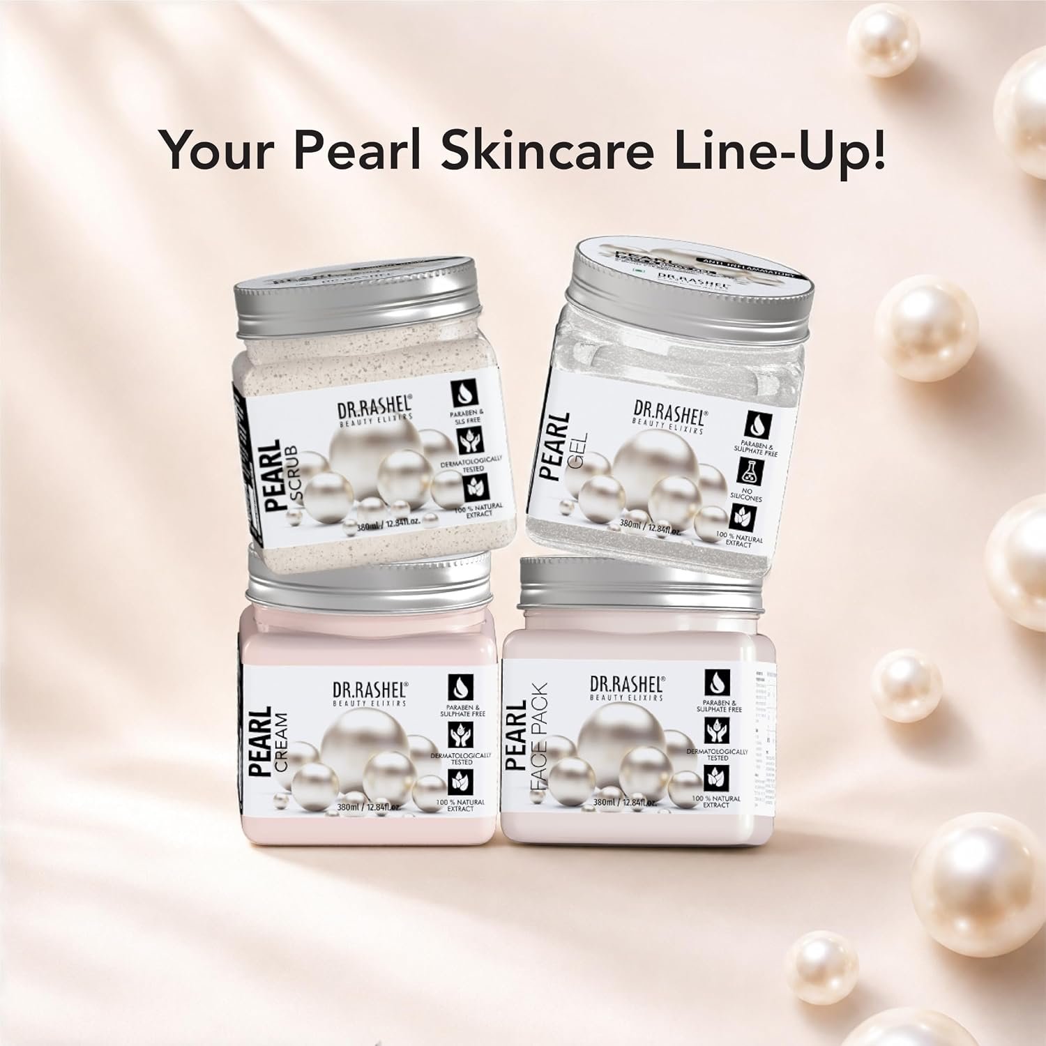 DR.RASHEL Beauty Elixirs Pearl Scrub with Pearl Extract for Face & Body Deep Exfoliating Cleanser for Tan, Dead Skin & Blackhead Removal Radiant Glow 380 ml thumbnail