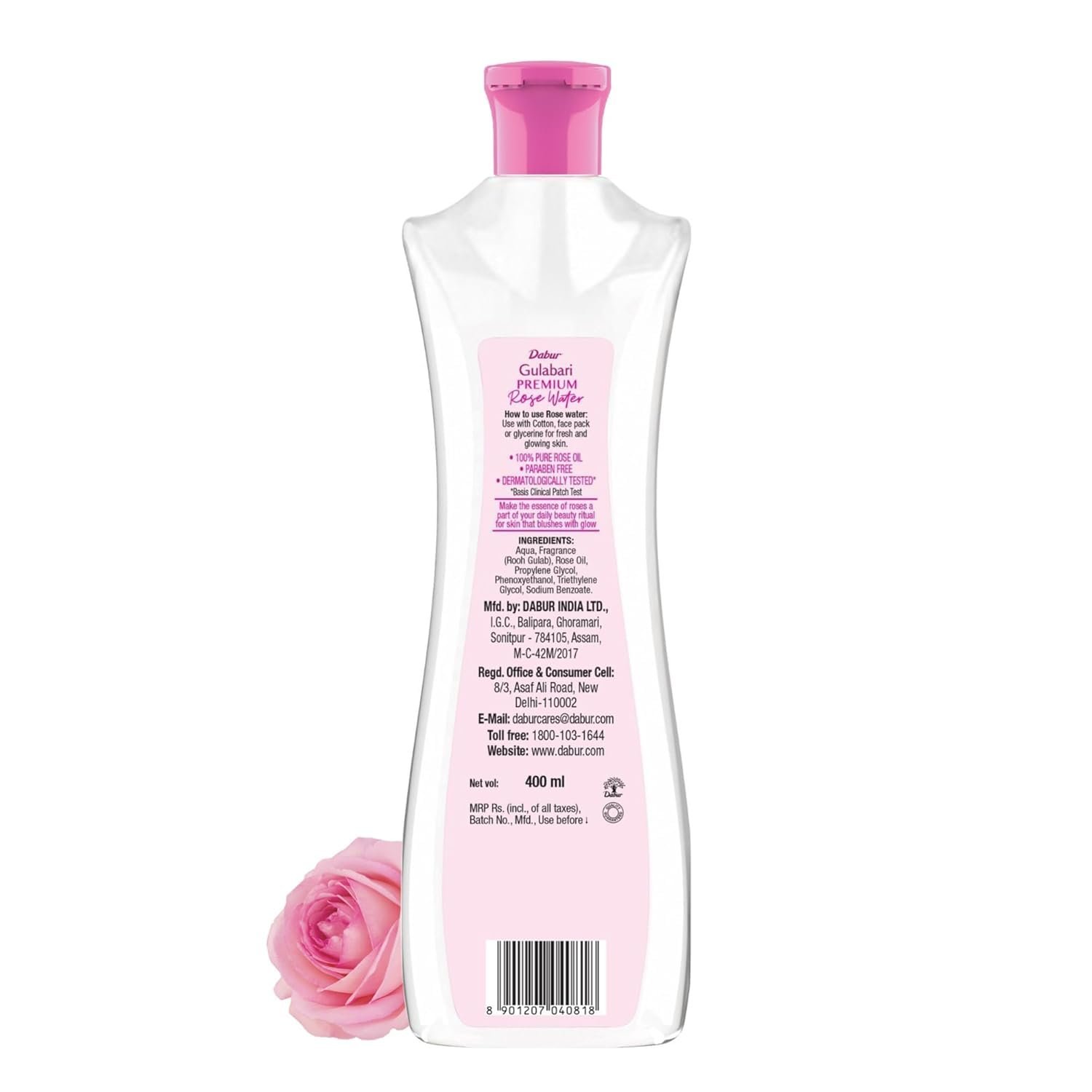 Dabur Gulabari Premium Rose Water/Face Toner - 400ml | No Paraben | Alcohol Free | Cleanses, Hydrates & Moisturises Skin | Balances & Restores Skin's pH Levels | For All Skin Types thumbnail