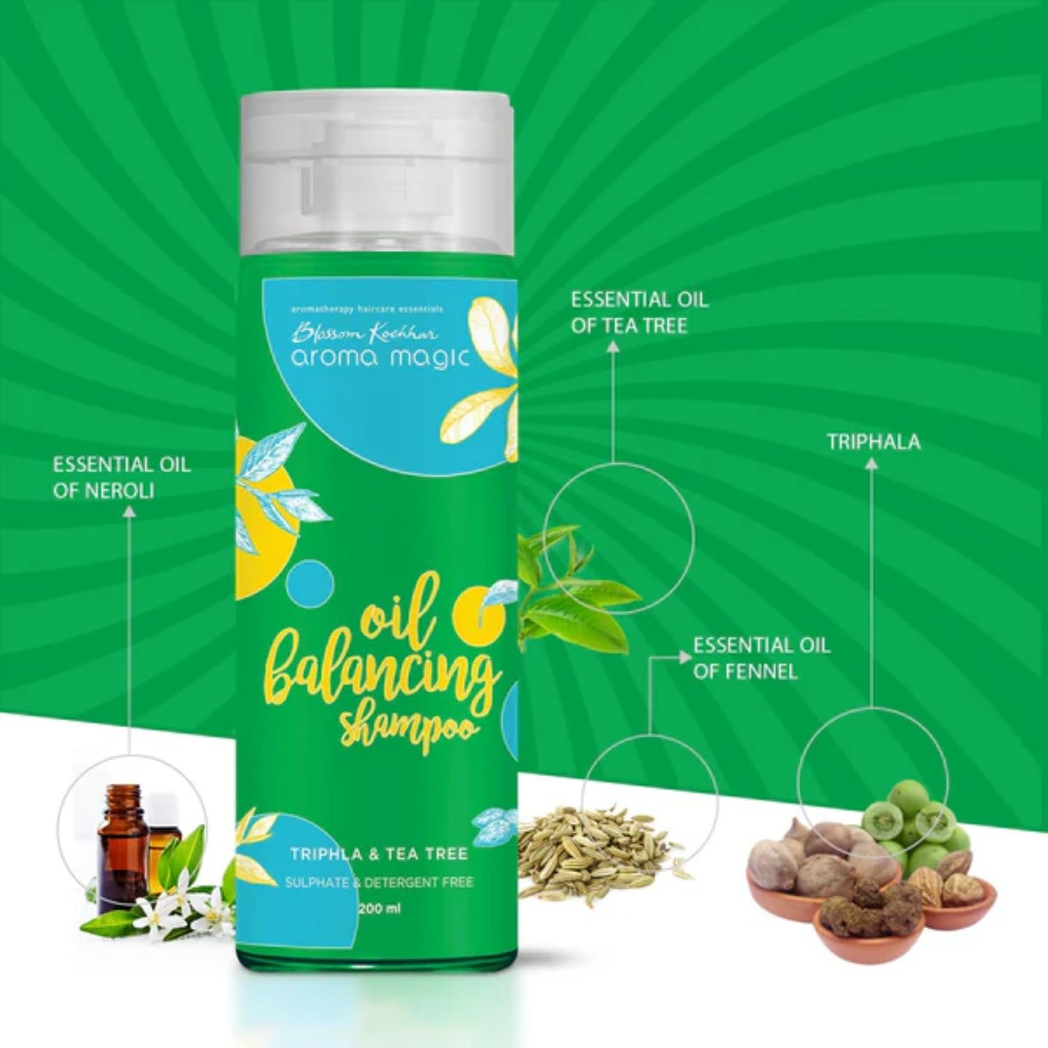 Aroma Magic Oil Balancing Shampoo | Nourishes scalp, repairs damage, unclogs follicles & balances pH | with Fennel, tea tree & neroli oils, witch hazel, triphala & shikakai | 200ml thumbnail