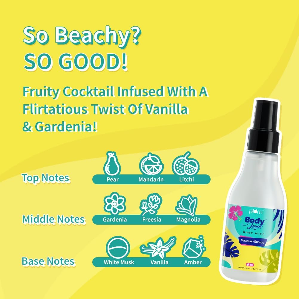 Plum BodyLovin Hawaiian Rumba Body Mist for Women | Refreshing Long Lasting Tropical Fragrance | Perfume Body Spray for Women  150ml thumbnail