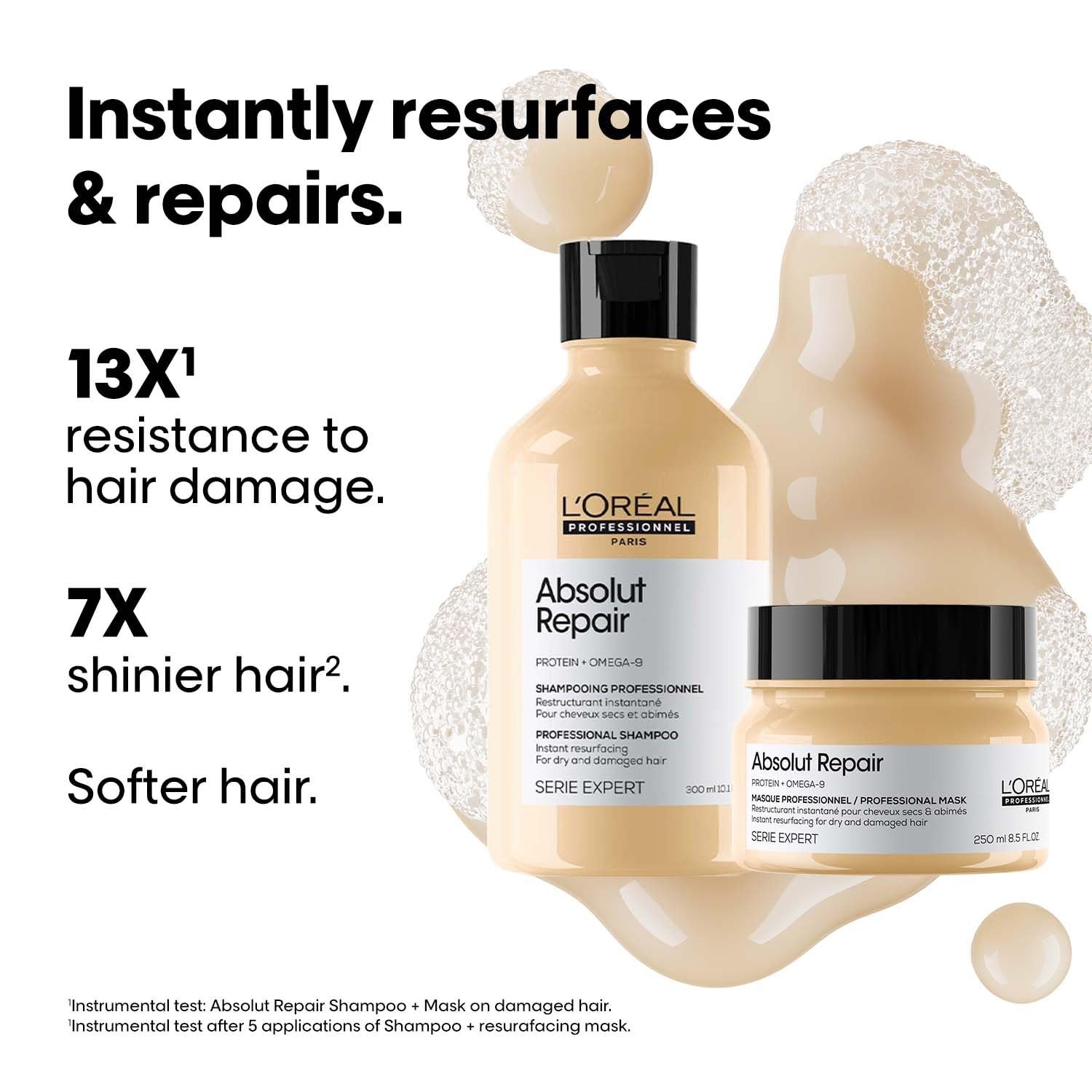 L'Oréal Professionnel Absolut Repair Shampoo & Mask for Dry & Damaged Hair - 300ml+250ml | Professional Routine for Strenghthening & Repairing Hair, Protein & Omega-9, For Men & Women thumbnail