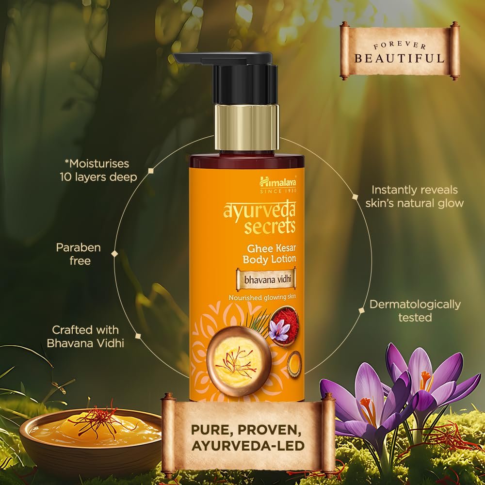 Himalaya Ayurveda Secrets | Ghee Kesar Moisturizing Body Lotion for Dry Skin | With pure cow ghee, kumkuma (saffron) |  200ml thumbnail