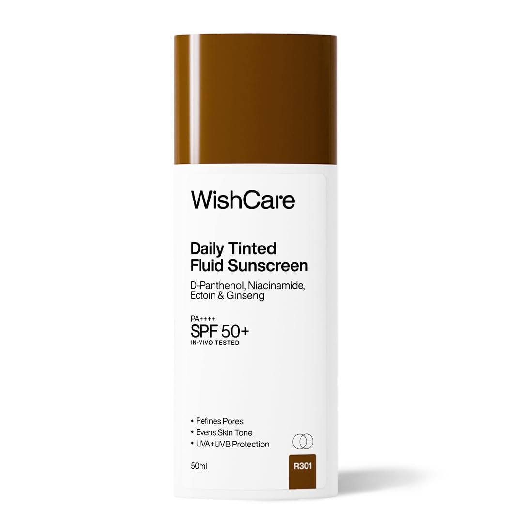 WishCare Daily Fluid Tinted Sunscreen SPF50 PA++++ | R301 | Broad Spectrum Protection for all skin types | In-Vivo Tested Tinted Sun Screen |  Evens & Protects | 50ml thumbnail