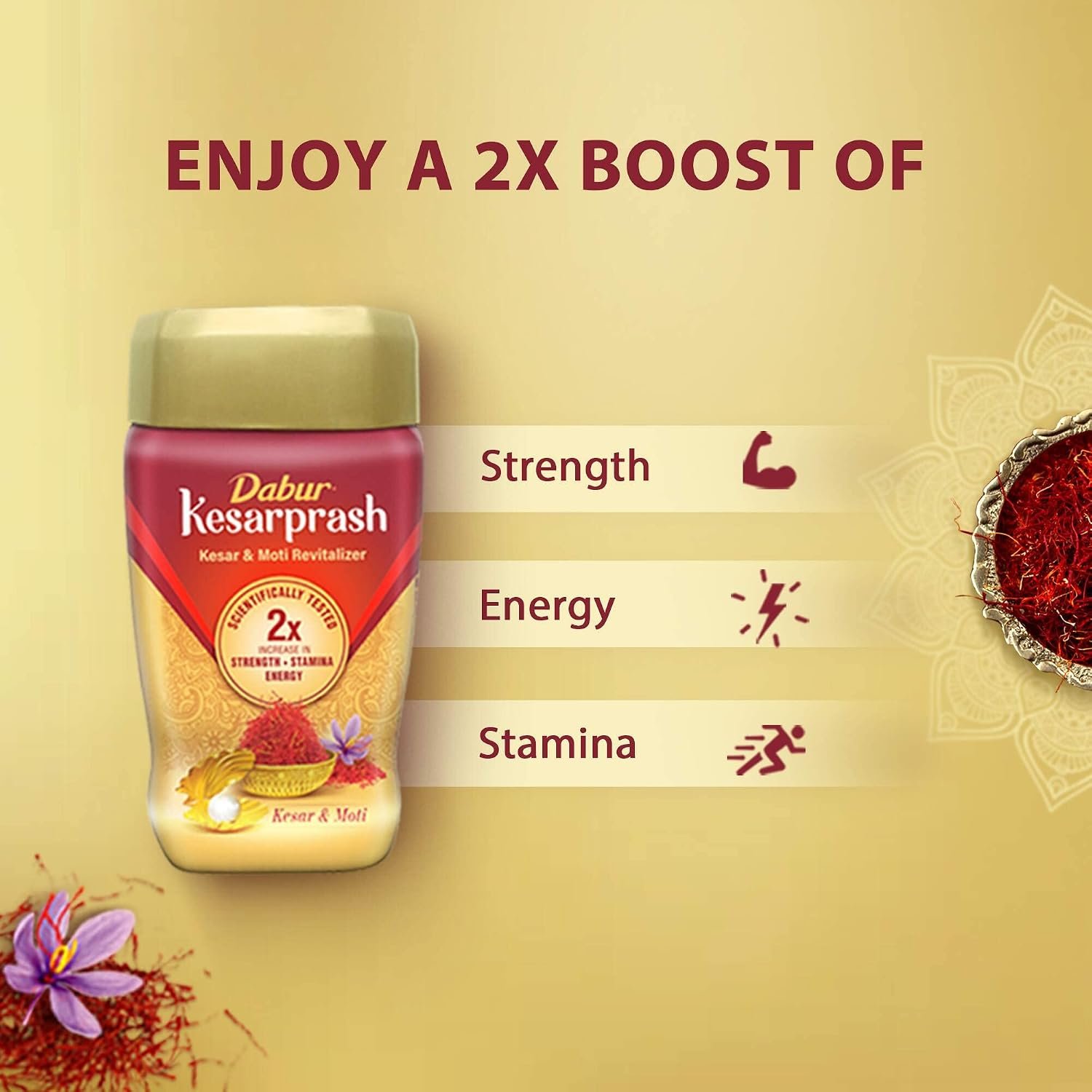 DABUR Kesarprash 900G|Ayurvedic Immunity Booster For Adults & Elder|Builds Energy, Strength & Stamina|Strengthens Bones|Enriched Revitalizer|Enriched With Kesar & Moti|Scientifically Tested, thumbnail