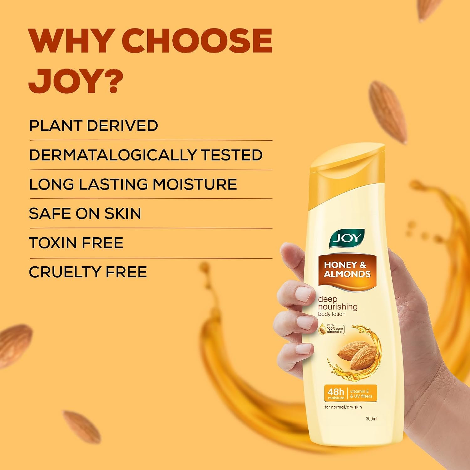 Joy Honey & Almonds Deep Nourishing Lightweight Winter Body Lotion 300ml With Shea Butter For Winter | Natural Sunscreen Filters | Suitable for Normal to Dry Skin thumbnail