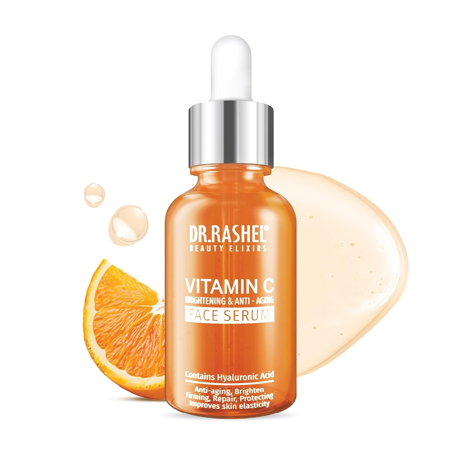 DR.RASHEL Beauty Elixirs Vitamin C Face Serum with Hyaluronic Acid, Skin Brightening, Hydrating & Anti-Aging Serum for Improved Skin Elasticity & Radiance, For Men & Women, 30ml
