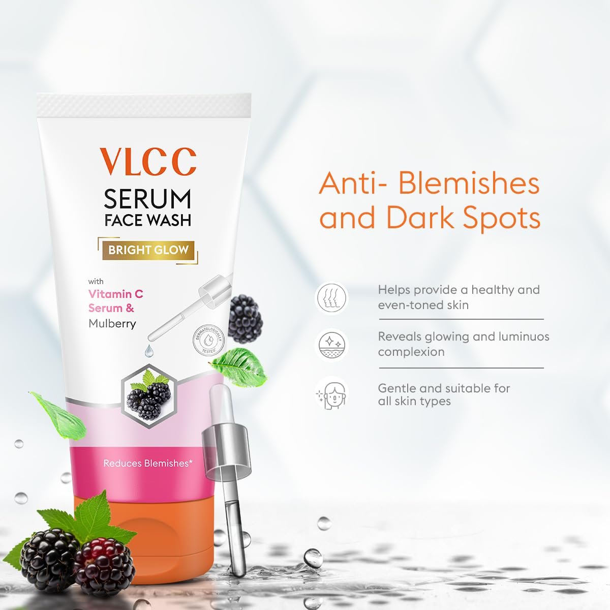 VLCC Vitamin C & Mulberry Serum Facewash - 150 ml to Reduce Blemishes & Brighten for AM | with Free Hyaluronic Acid & Aloe Vera Serum Facewash - 150 ml to Strengthen Skin Barrier for PM (B1G thumbnail