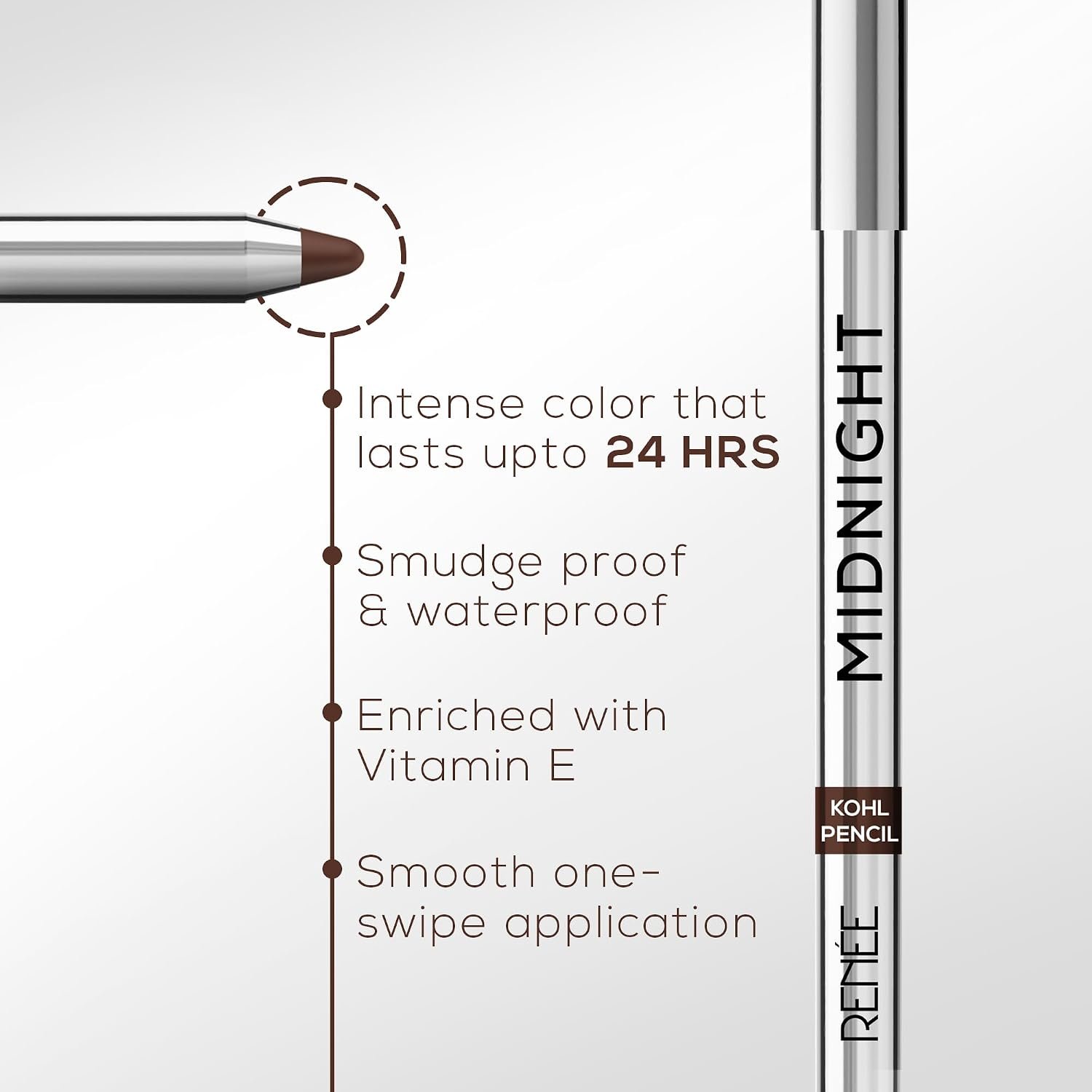 RENEE Midnight Kohl Pencil- Brown | Waterproof, Smudge-proof Kajal With Sharpener | Matte Finish, Long-lasting Upto 24 Hours | One-swipe Application With Vitamin E | 1.5 g thumbnail