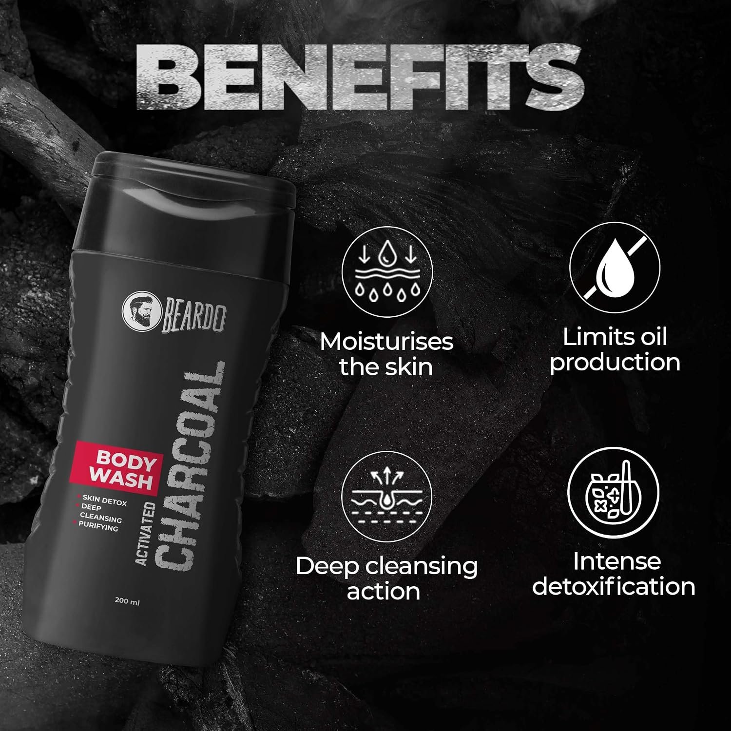 Beardo Activated Charcoal Anti-Pollution Body Wash, 200ml | Deep Pore Cleaning |For Men thumbnail