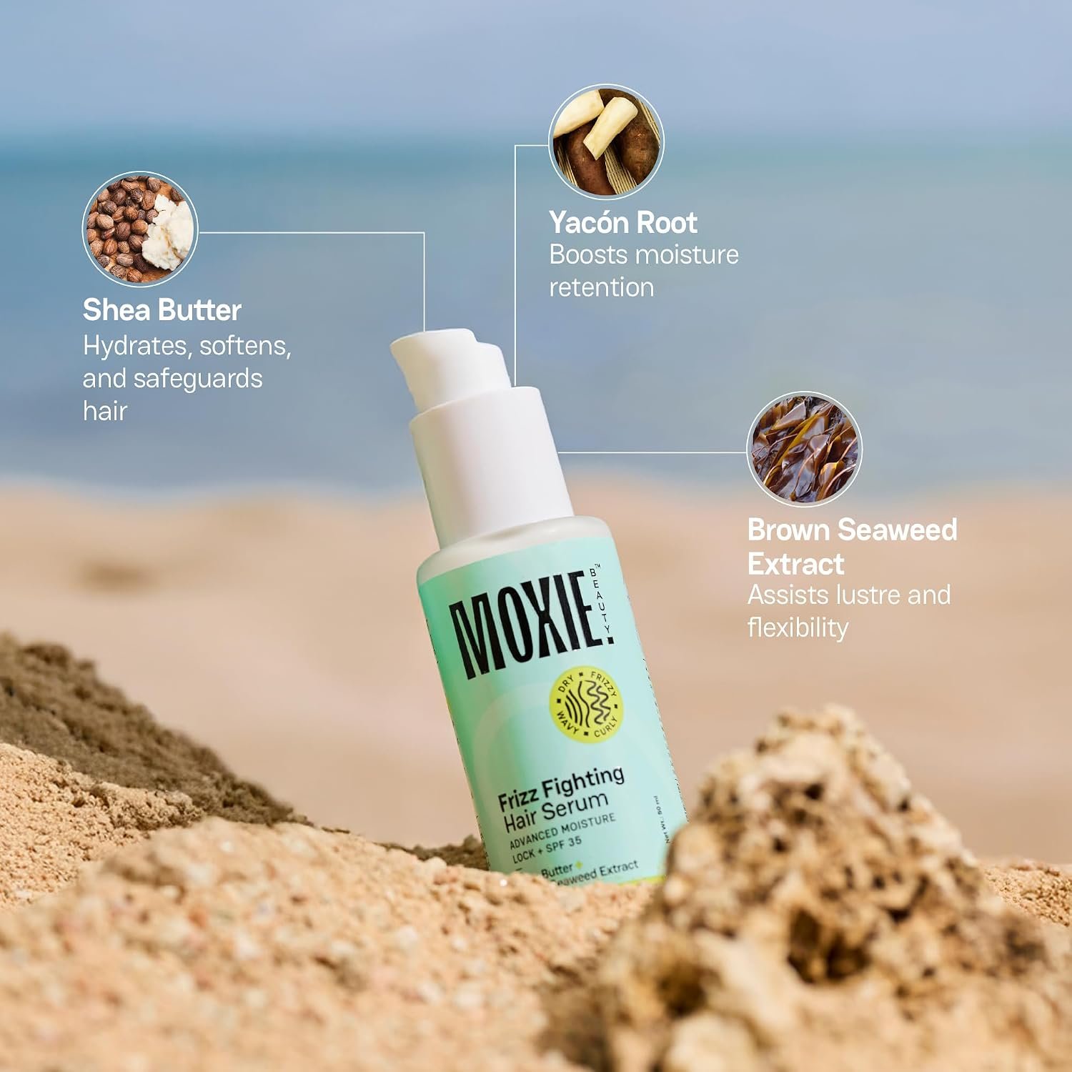 Moxie Beauty Frizz Fighting Hair Serum with SPF 35 50ml SPF 35 Hair Sun Protection | Lightweight Milky Serum | Hydrates, Boosts Shine & Helps Control Frizz Without Greasy Residue thumbnail
