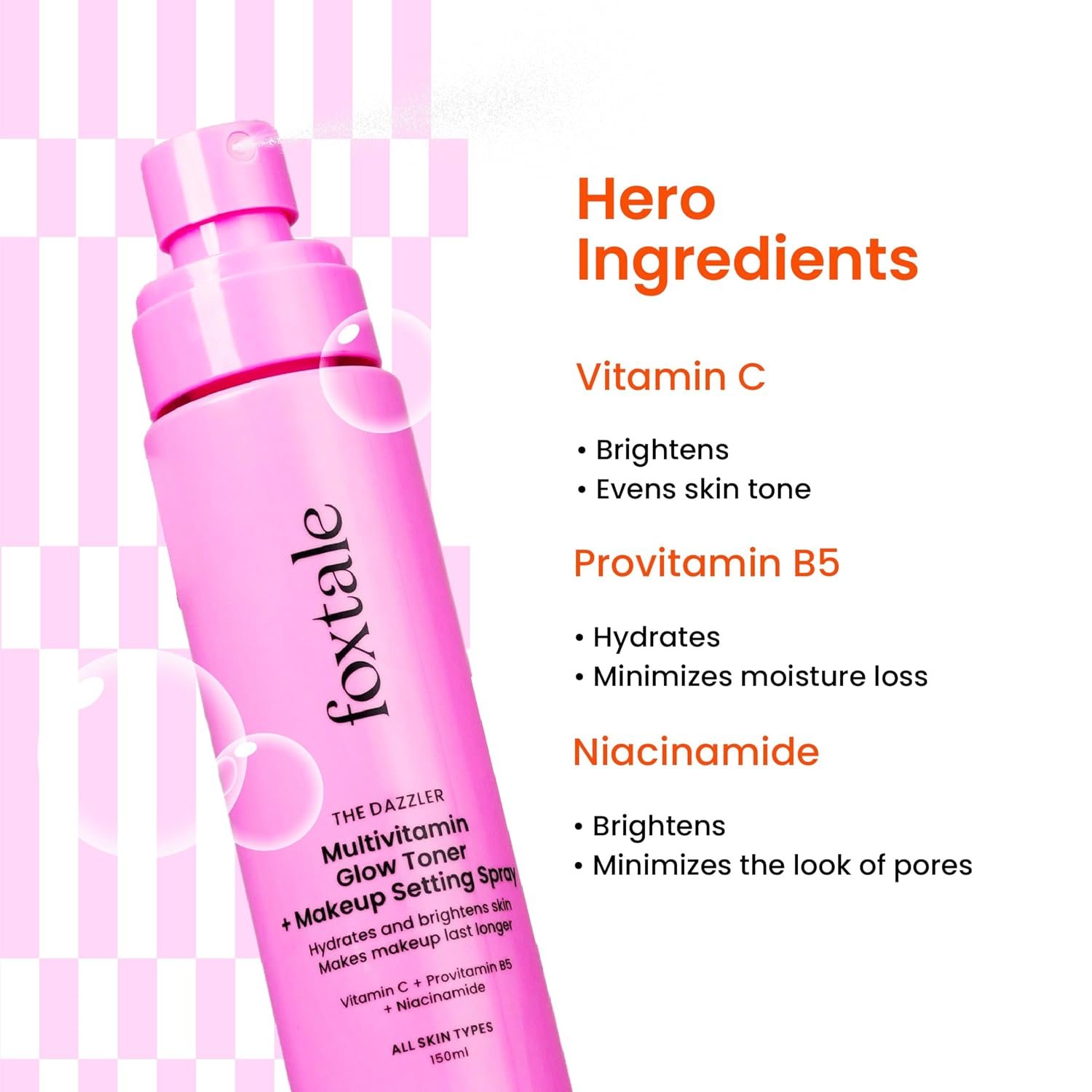 Foxtale Multivitamin Glow Toner & Makeup Setting Spray with Vitamin C & Niacinamide, Hydrating Toner for Glowing Skin, Alcohol-Free, For All Skin Types, 150 ml thumbnail