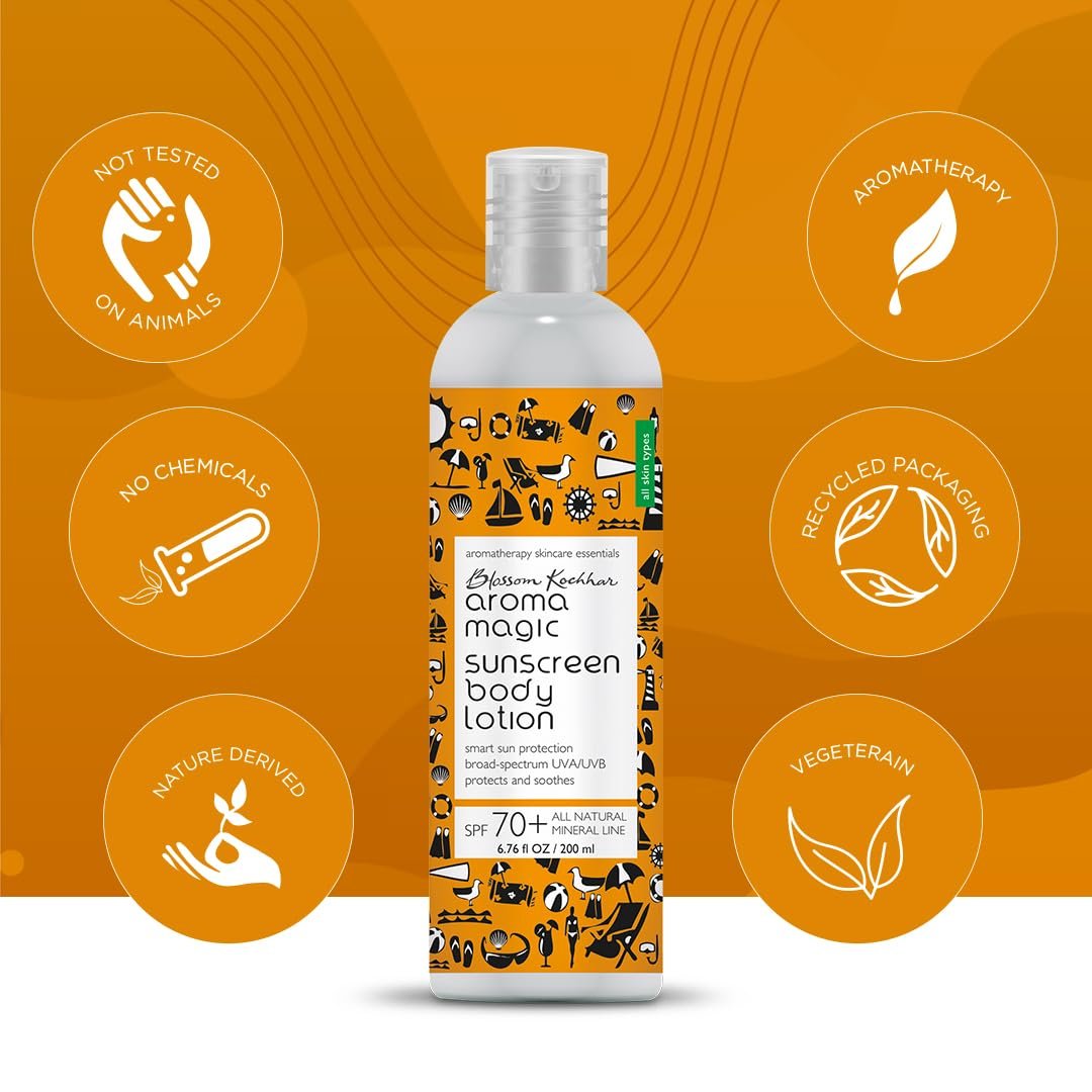 Aroma Magic Sunscreen SPF 70+ Body & Face Lotion Offers broad-spectrum UVA/UVB protection & relieves sunburns | with Zinc Oxide & Pro-Vitamin B5 (All skin types) 200ml thumbnail