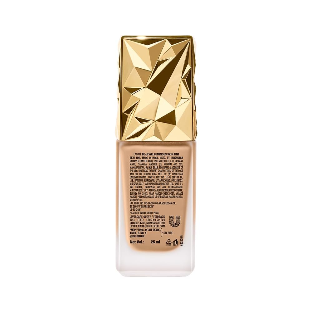 LAKME Be-Jewel Luminous Skin Tint, 25ml, for Radiant, Smooth and Luminous Finish, with Light-Reflecting Polymers, 24HR Filter-Like Wear, Foundation for Women Dry Skin, for Women-Cool Cinnamo thumbnail