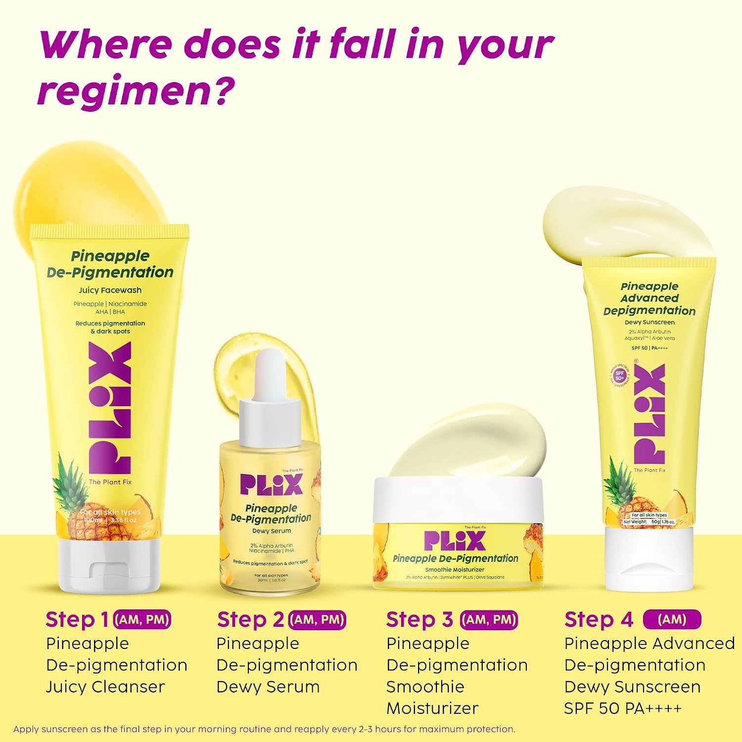 PLIX - THE PLANT FIX Pineapple Advanced Depigmentation Dewy Sunscreen SPF 50 PA++++ | Alpha Arbutin & Aquaxyl | Reduces Pigmentation, Protects from UV & Blue Light, Hydrates Skin |  50g thumbnail