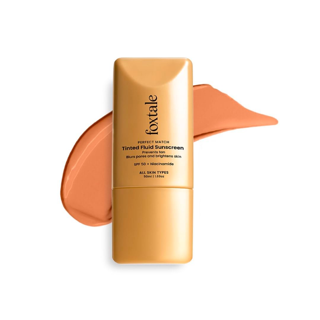 Foxtale SPF 50 PA++++ Tinted Sunscreen, 05 Mocha | In-Vivo Tested & UVA/B Protection | Niacinamide & Vitamin E | Daily Wear, Blurs Pores, Evens Tone, Matte Finish, Non-Greasy | 50ml
