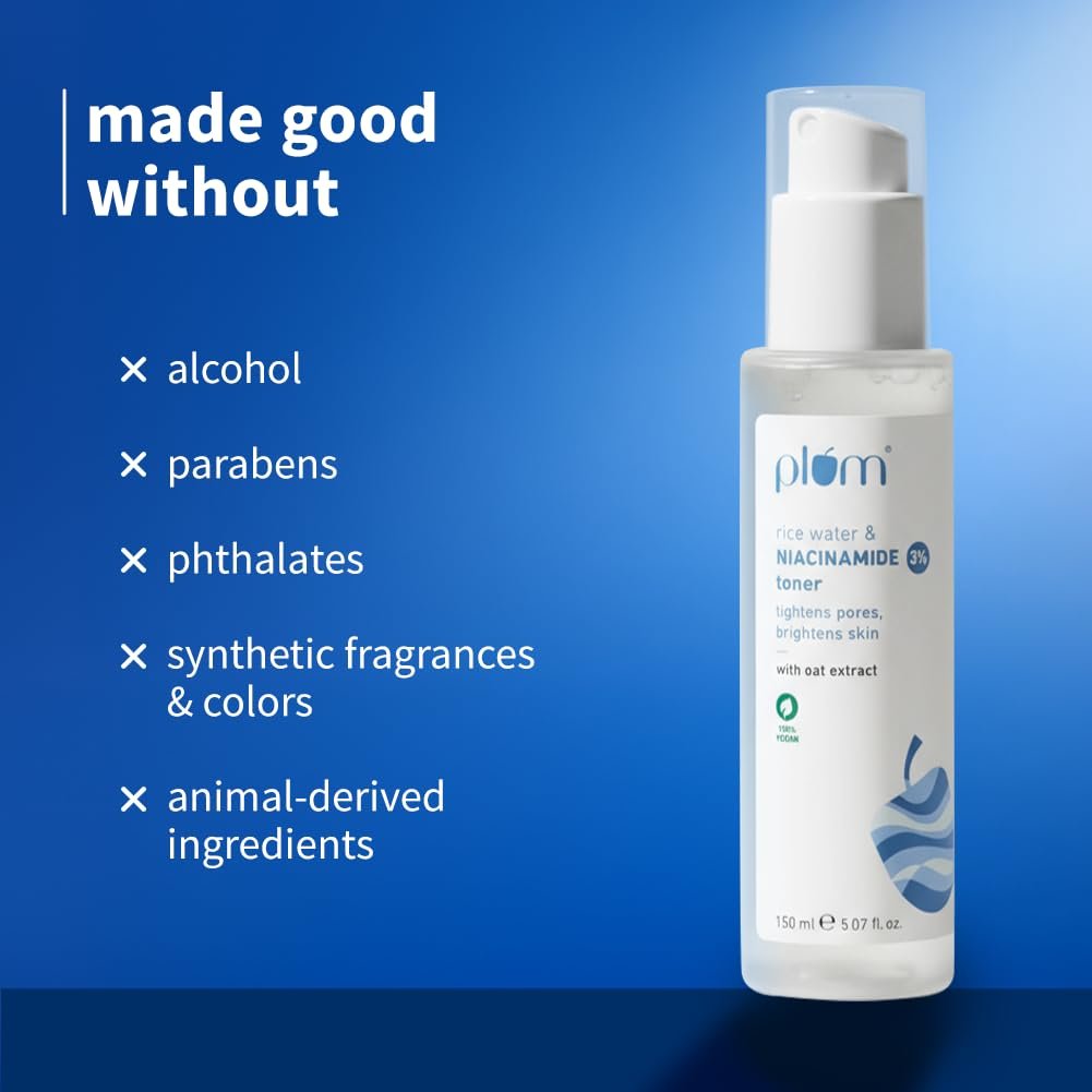 Plum 3% Niacinamide & Rice Water Face Toner | Alcohol-Free Toner for Oily Acne Prone Dry Combination Skin | Women & Men | 150ml thumbnail