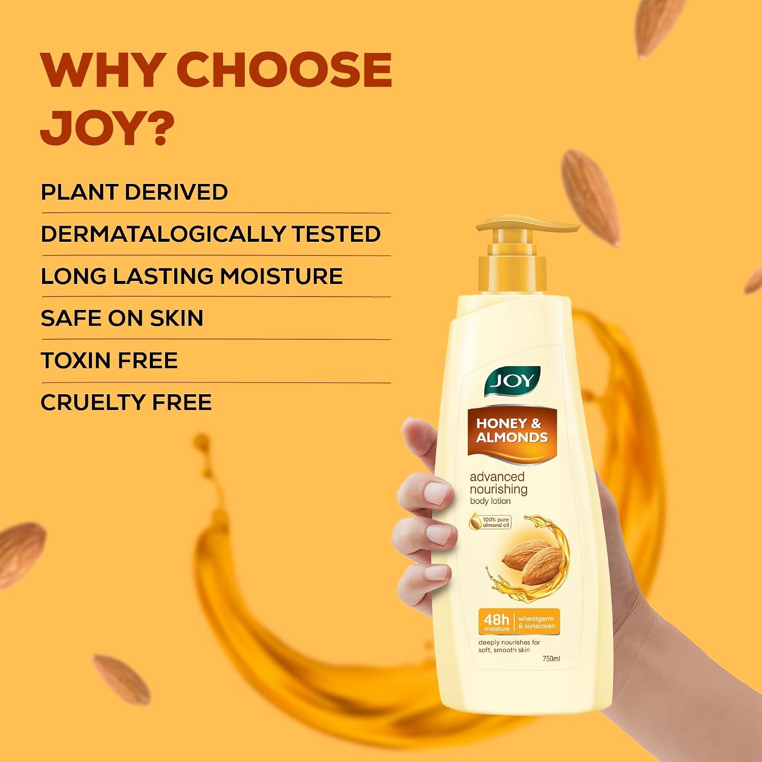 Joy Honey & Almonds Advanced Nourishing Lightweight Winter Body Lotion 750ml | Enriched With Shea Butter | Natural Sunscreen Filters | 48 Hour Moisture, Suitable for Normal to Dry Skin thumbnail