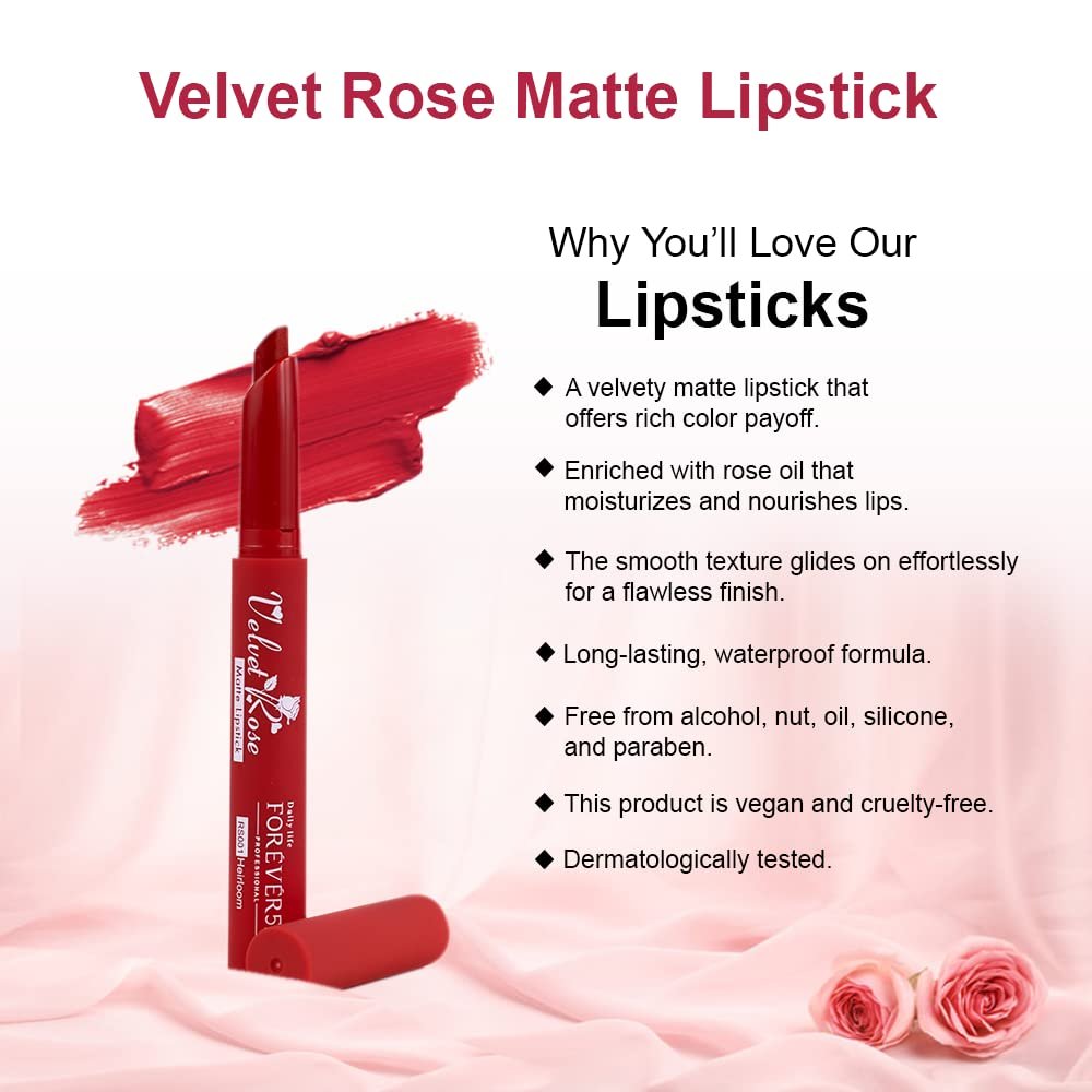 Daily Life Forever52 Velvet Rose Matte Long-Lasting Crayon Lipstick (Enriched With Rose Oil) - Hydrating Bold Lip Color With Silky Finish Look -Heirloom | Reds thumbnail