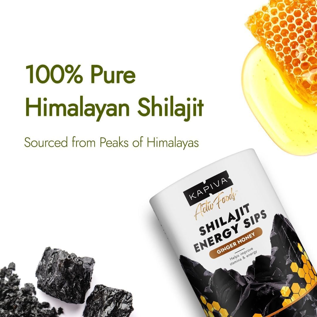 Kapiva Shilajit Energy Sips | With 100% Pure Shilajit/Shilajeet | 250mg Shilajit/Stick | Boosts Energy & Stamina | 30 Sachets | Ginger Honey Flavour (30 N) thumbnail
