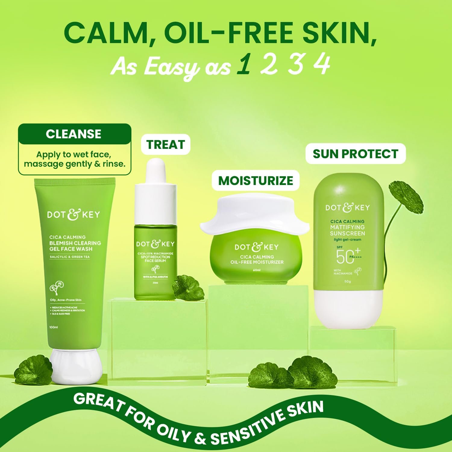 Dot & Key CICA Face Wash for Acne Prone Skin, 2% Salicylic Acid with Green Tea | For Oily & Sensitive Skin | Sulphate Free for Men & Women 175ml thumbnail