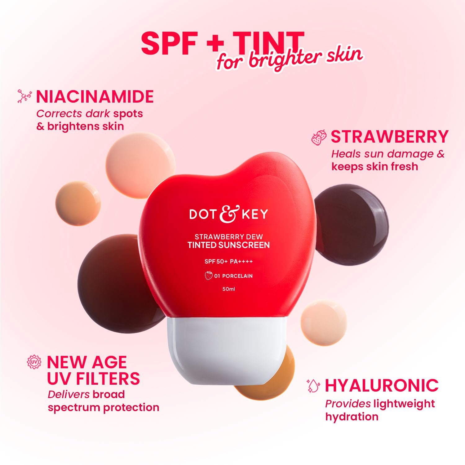 Dot & Key Strawberry Dew Tinted Sunscreen In-Vivo Tested SPF 50+ PA++++ With New-Age UV Filters - 02A Peach thumbnail