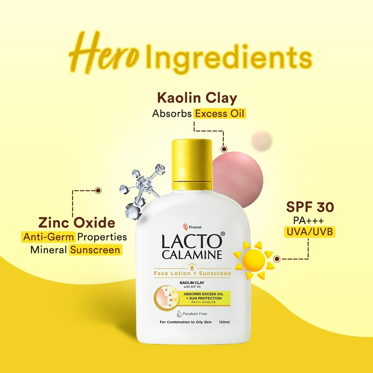 Lacto Calamine Sunscreen Lotion with SPF 30 | 120ml |UVA + UVB PA+++ | Kaolin Clay & Zinc Oxide | Daily Face Moisturizer For Oily Skin | thumbnail