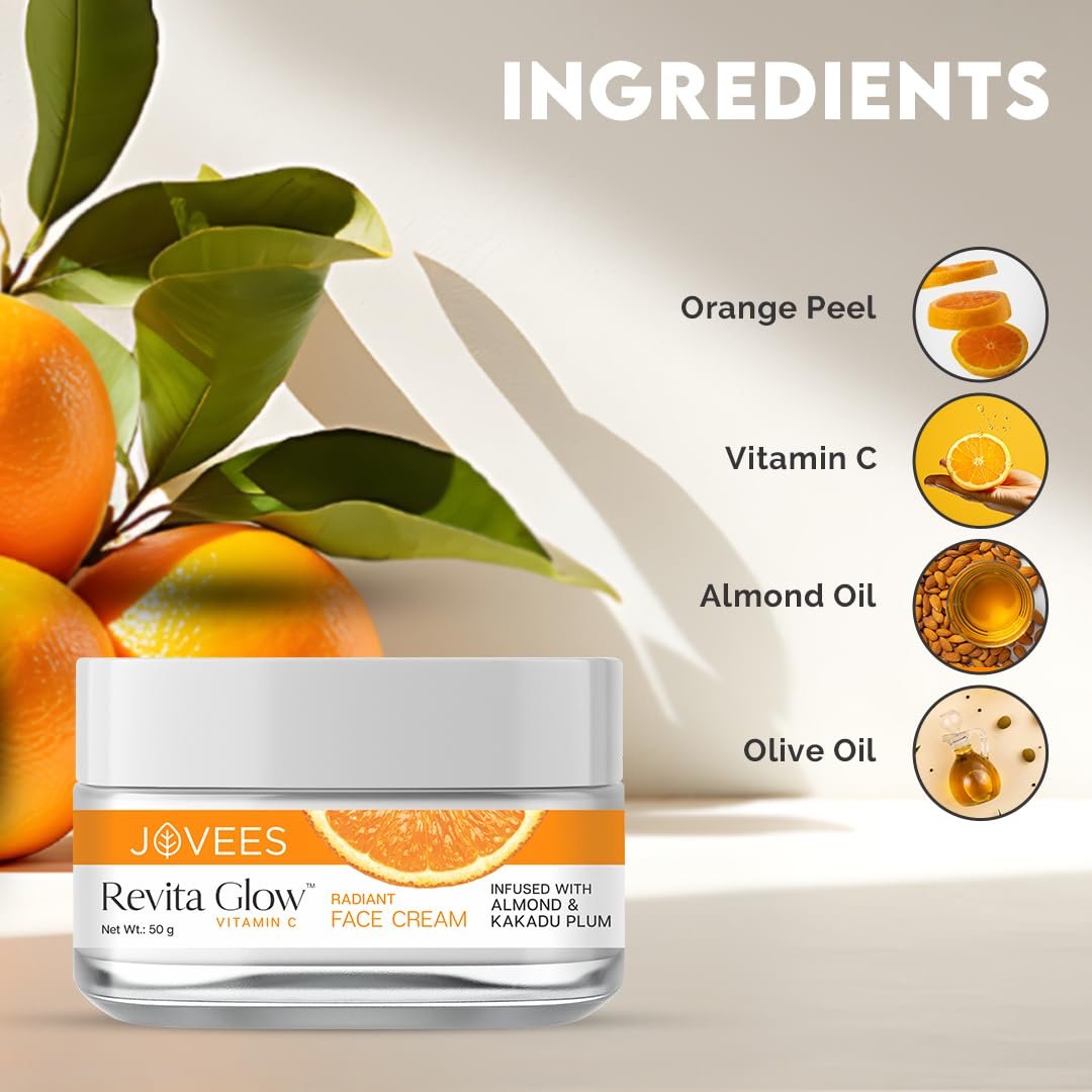 Jovees Herbal Revita Glow Vitamin C Cream Infused with Almond & Kakadu Plum | Reduces Dark Spots, Hyperpigmentation & Fine Line Apperances | For All Skin Type 50G thumbnail