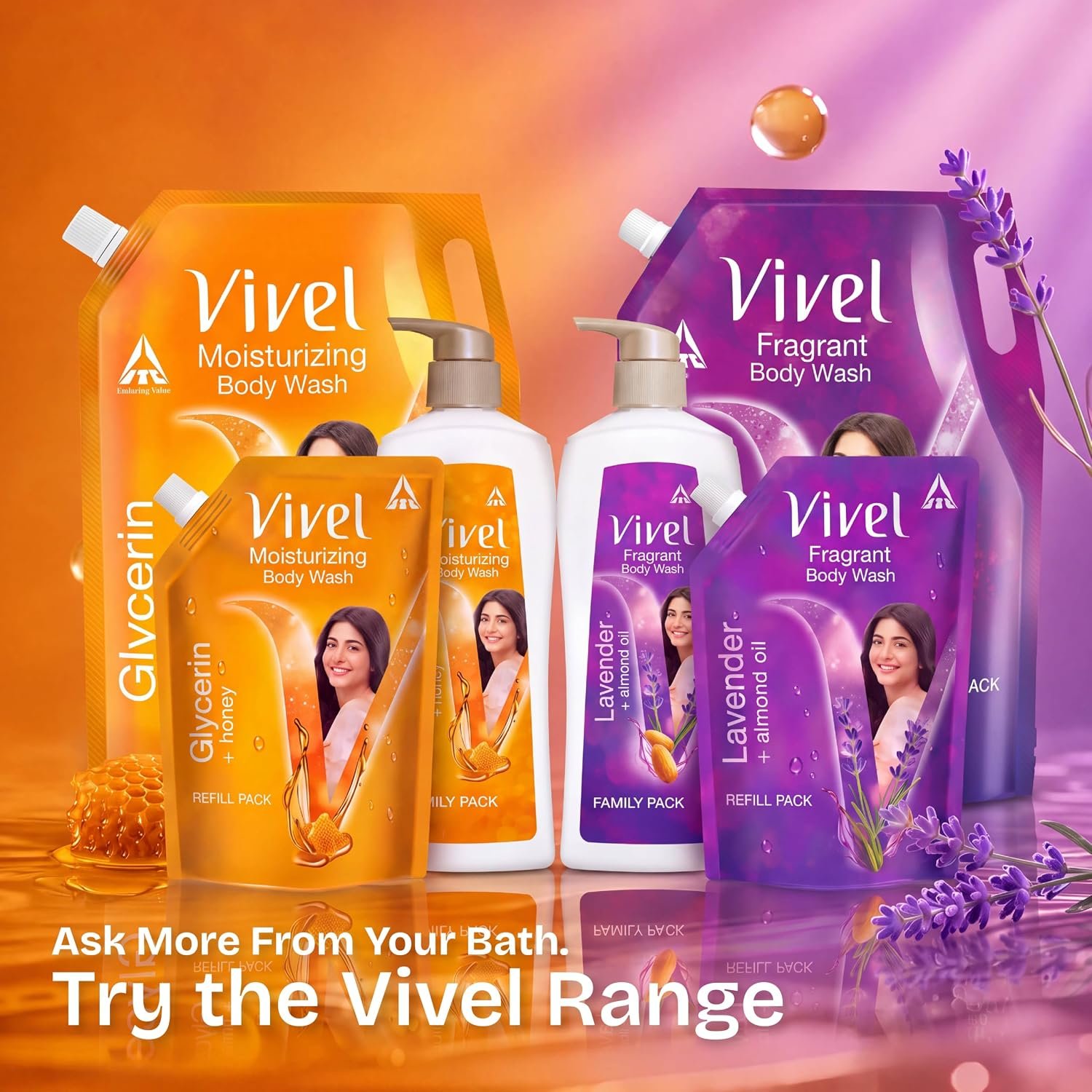 Vivel Lavender & Almond Oil Moisturizing Body Wash | Quick Wash-Off Formula for Soft, Smooth & Nourished-Looking Skin | Daily Body Cleanser | 350ml thumbnail