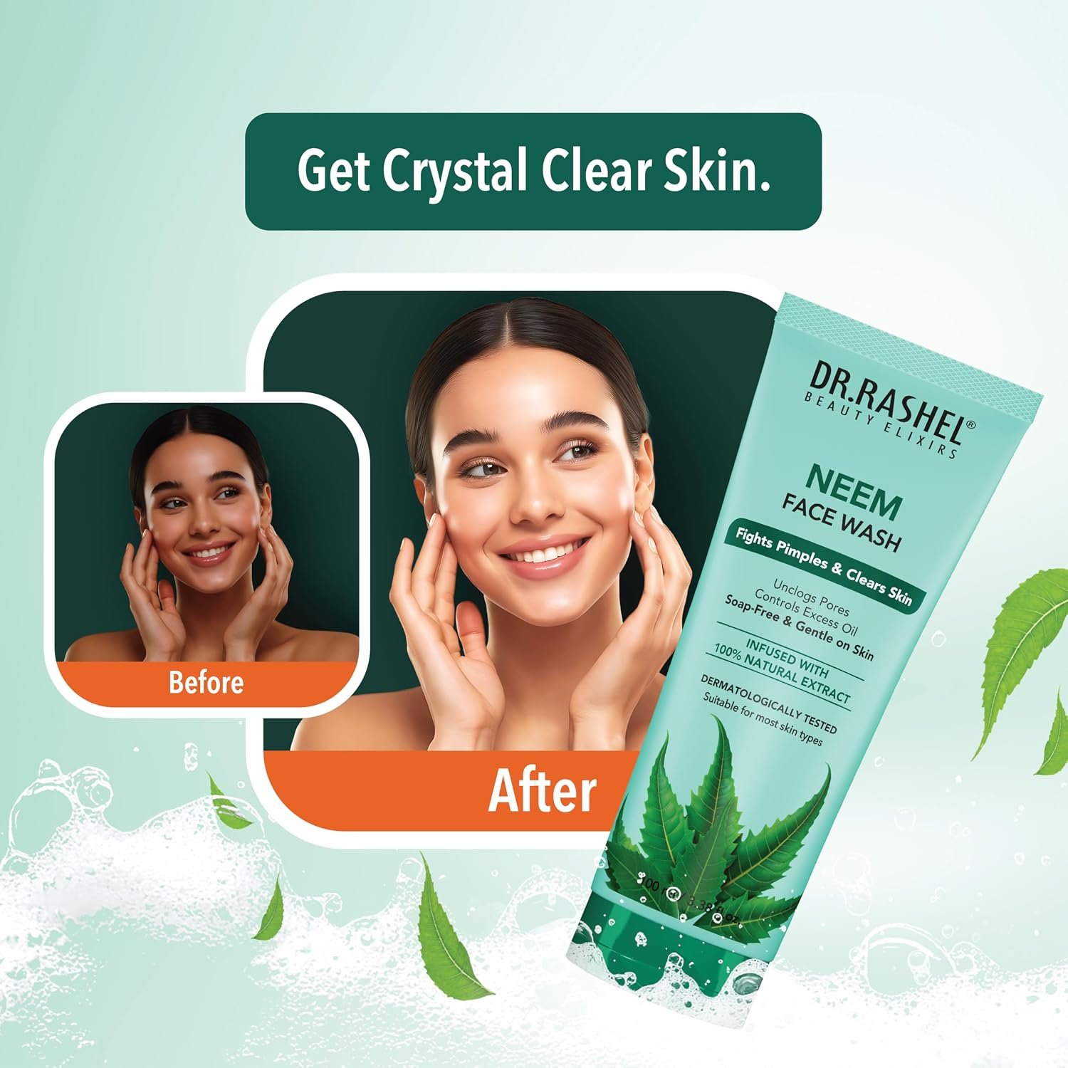 DR.RASHEL Neem Face Wash For Men & Women Concentrate for Deep Cleansing & Clove Purifying Face Wash With Active Neem Slices And Natural Ingredients | Anti-Bacterial | Anti-Fungal - 100 ML thumbnail