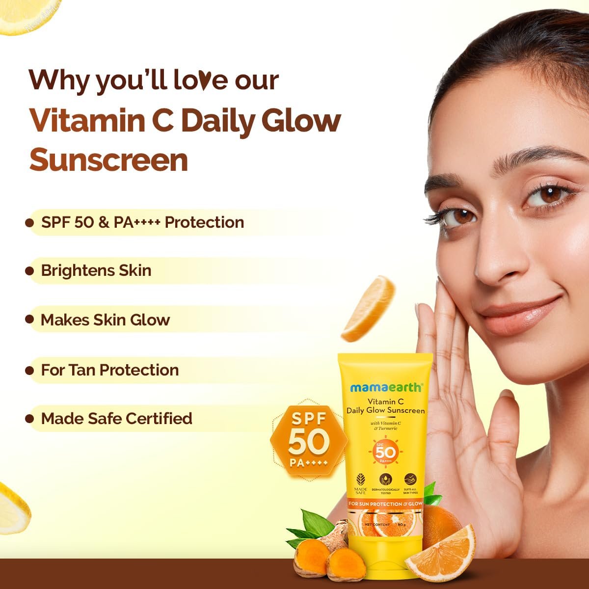 Mamaearth Vitamin C Daily Glow Sunscreen with Vitamin C & Turmeric 50g thumbnail