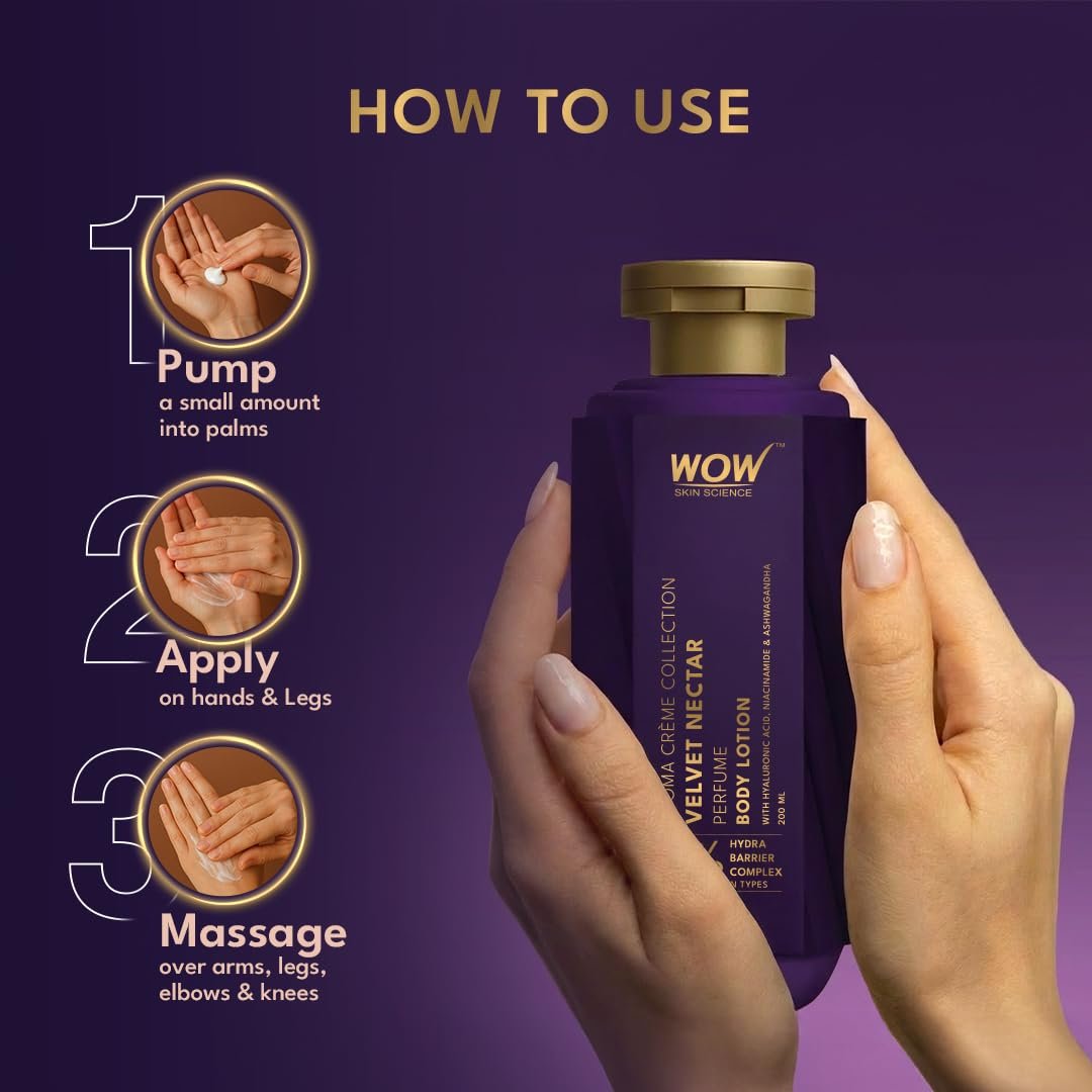 WOW Skin Science Velvet Nectar Perfume Body Lotion | 6% Hydra Barrier Complex | Hyaluronic Acid, Niacinamide & Ashwagandha 200ml thumbnail