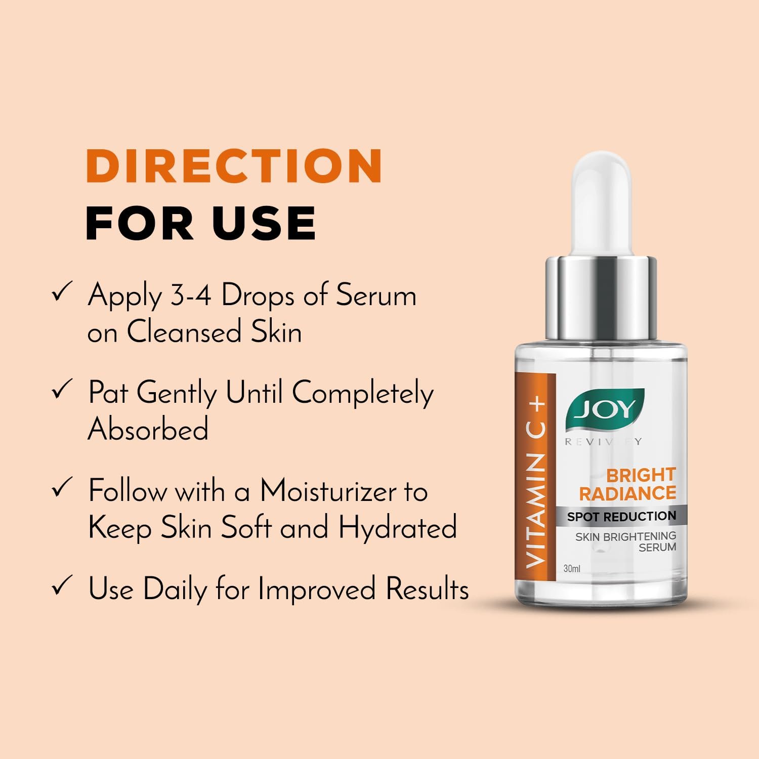 Joy Bright Radiance Vitamin C Face Serum for Skin Brightening | 5 Action Formula - Brightens, Tightens, Nourishes, Reduces Dark Spots & Skin Irritation | Suitable For All Skin Types (30ml) thumbnail